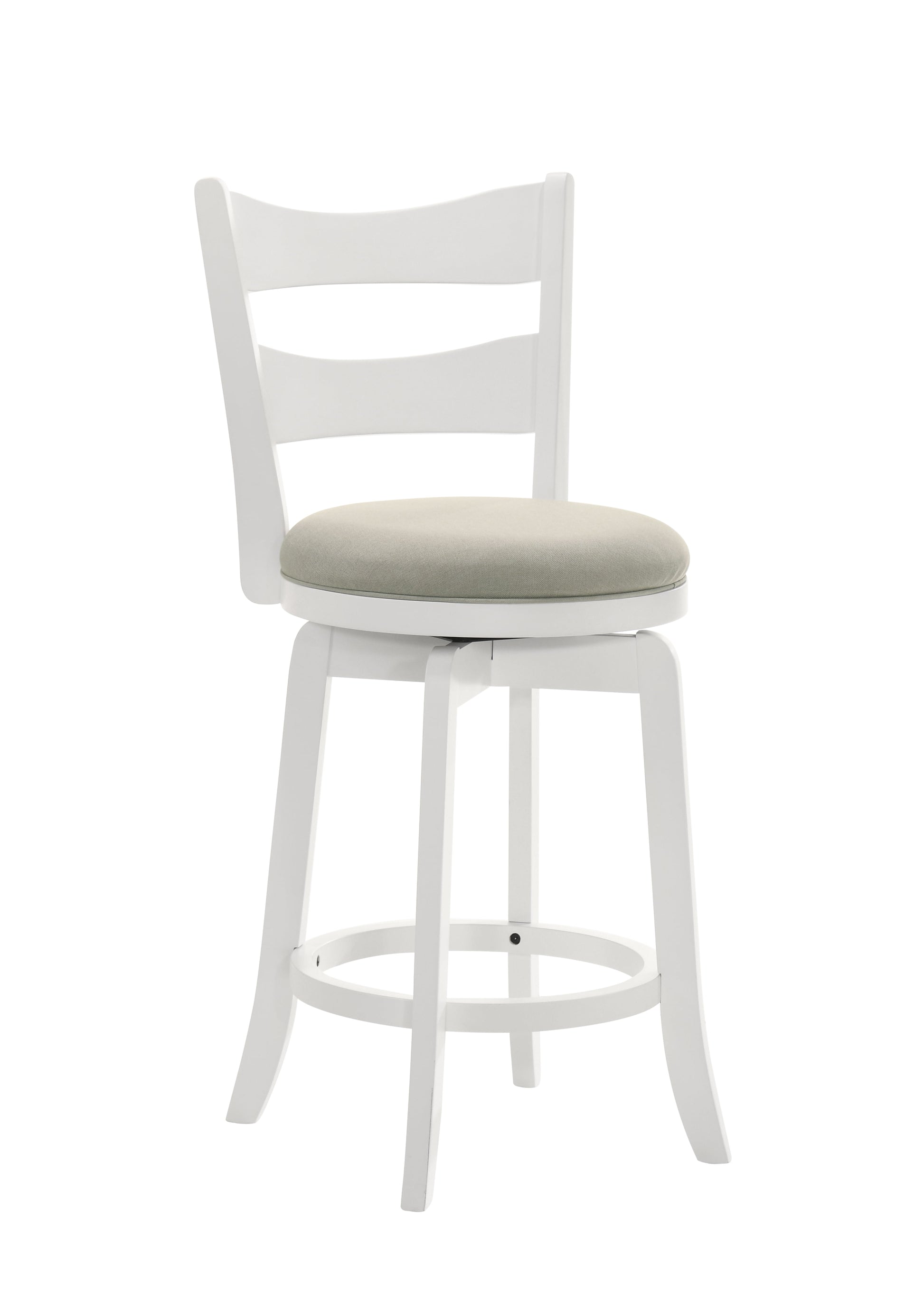 Armen living Blair 26 in. Matte White Counter Height Rubberwood Swivel Barstool with Fog Fabric Seat