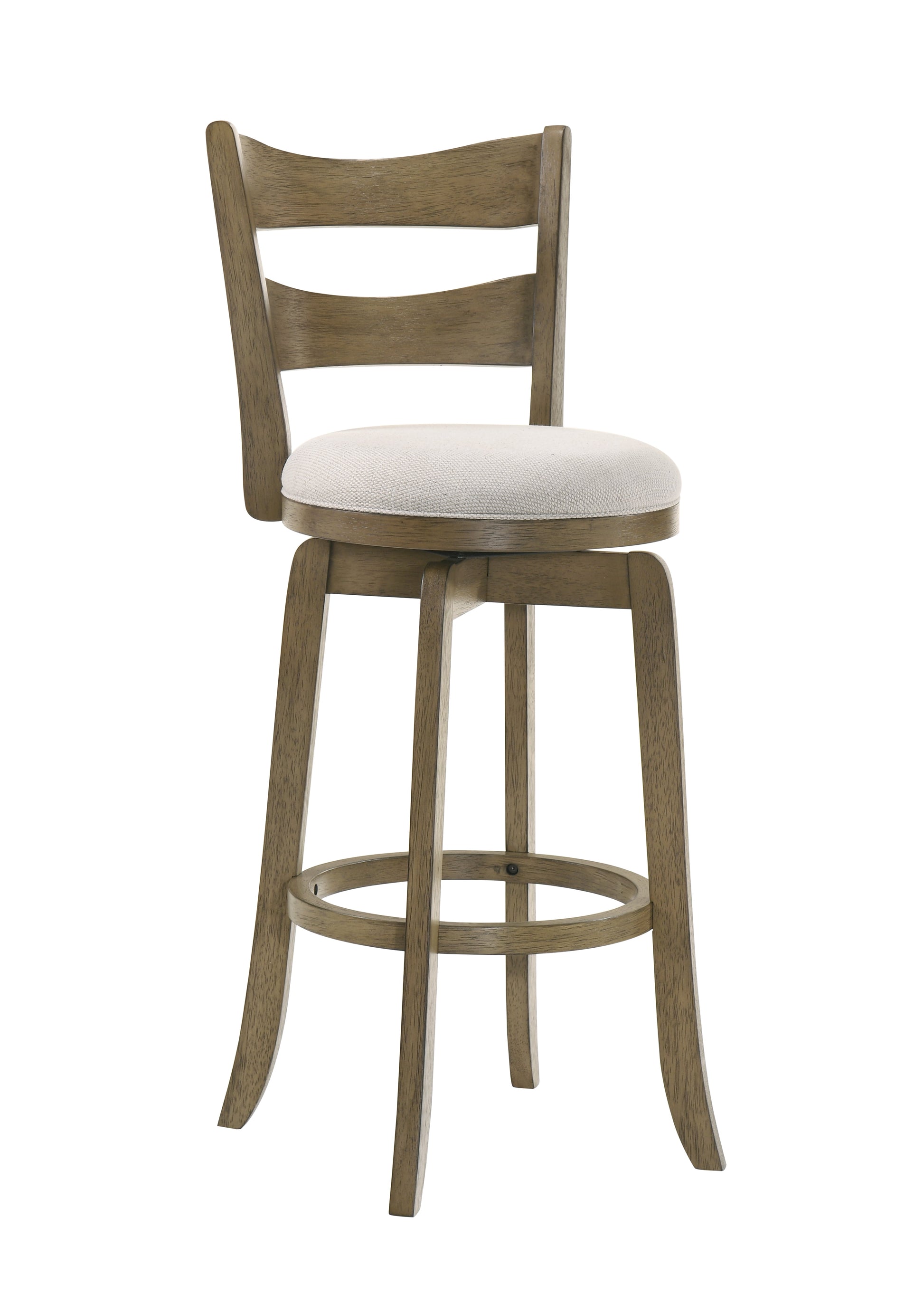 Armen living Blair 30 in. Putty Brown Bar Height Rubberwood Swivel Barstool with Cream Fabric Seat