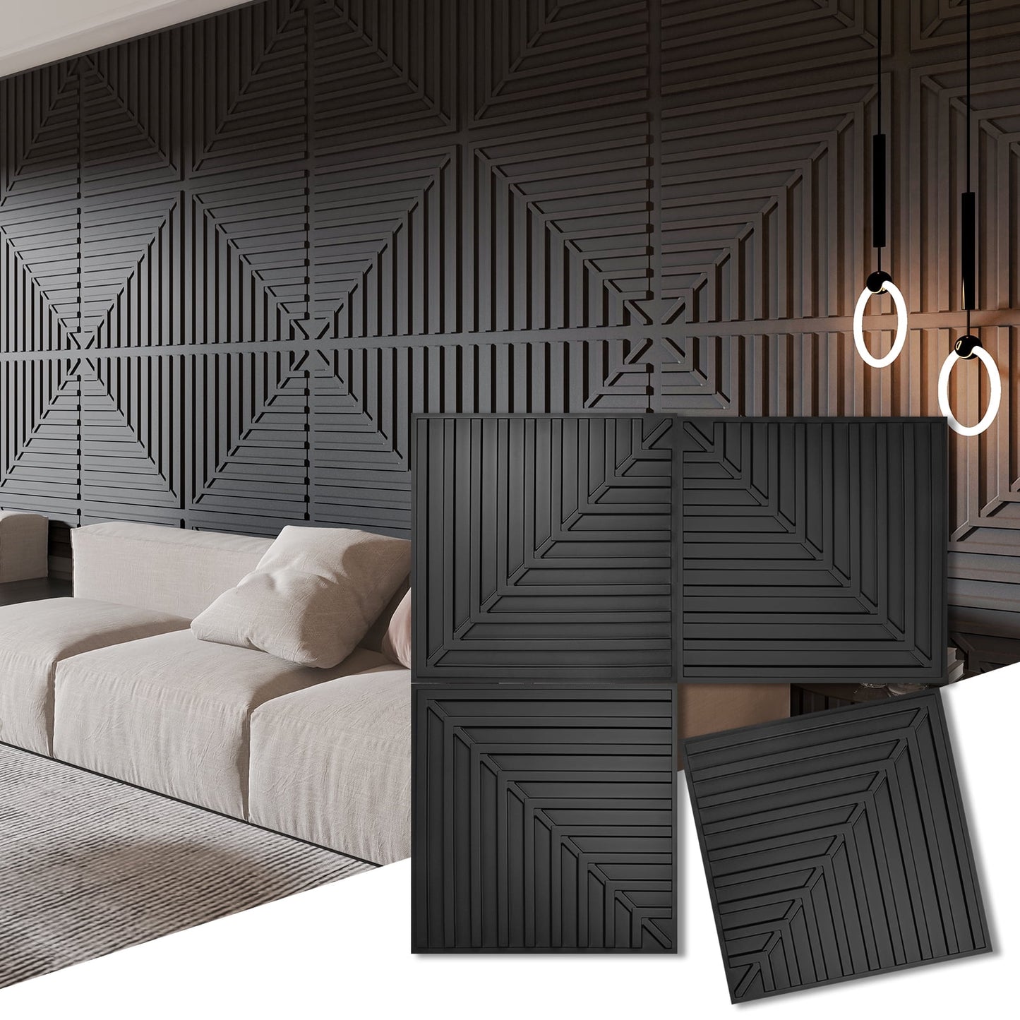 Art3d 24''X24'' Black Drop Ceiling Tiles, PVC 3D Textured Panels for Interior Wall DÃ©cor,12-Pack,48sq.ft.