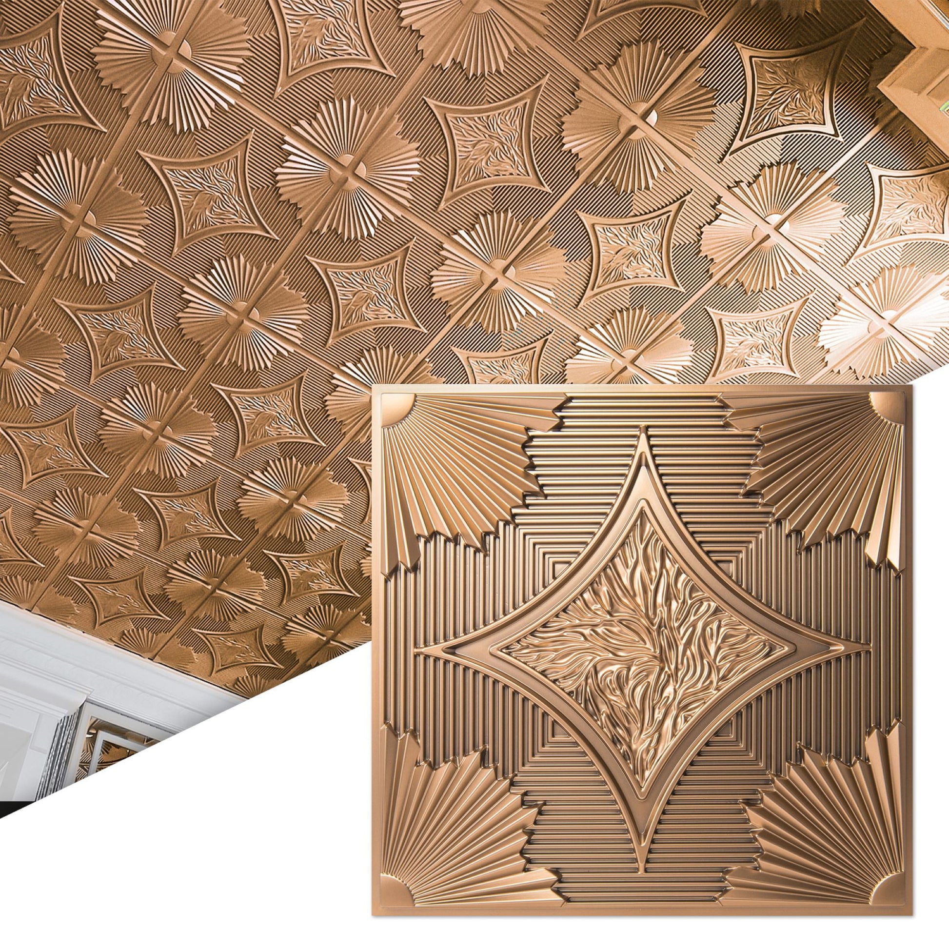 Art3dwallpanels 24x24 inch Bronze Drop Ceiling Tiles,3D PVC Wall Panels for Home Decor,Pack of 12