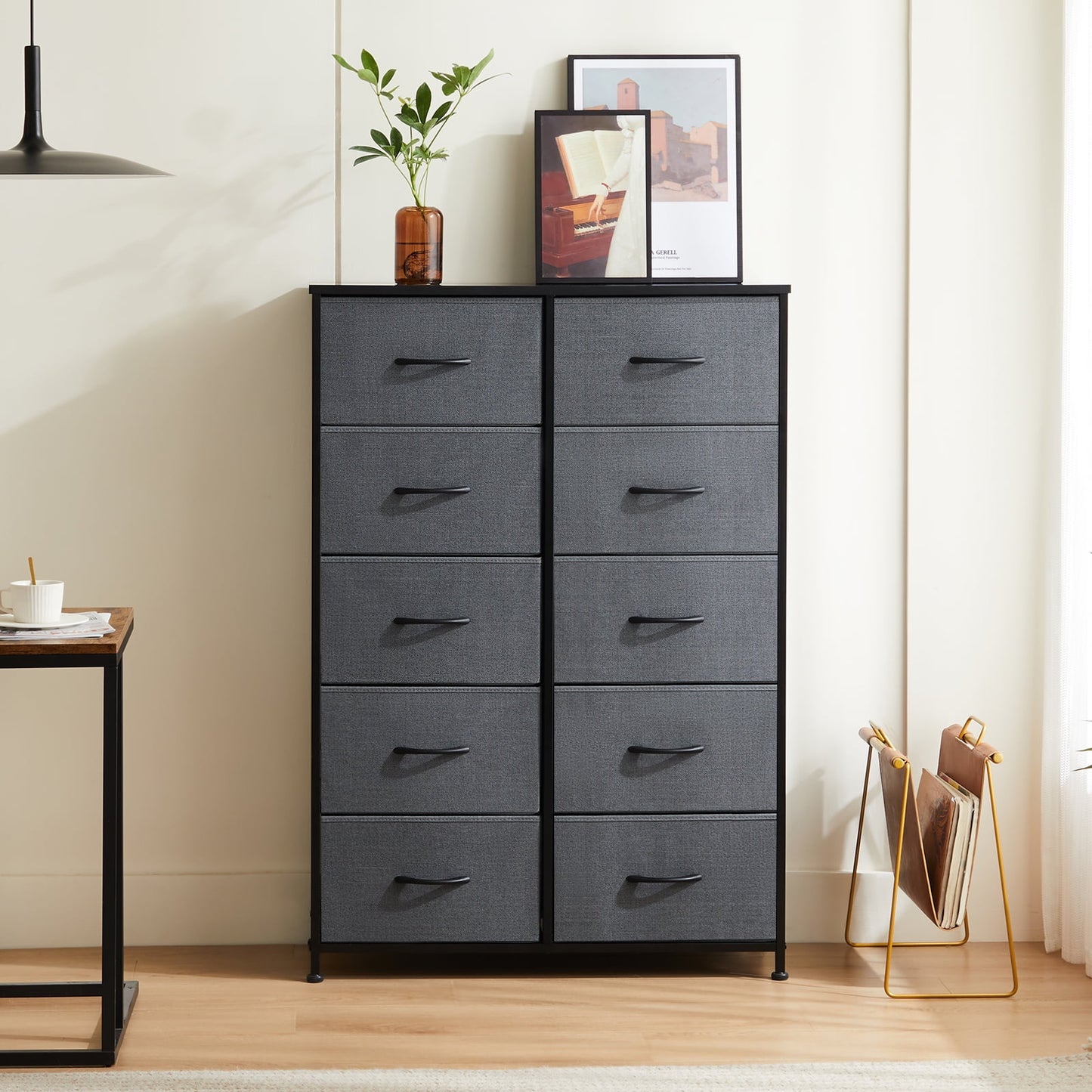 Aukfa 10 Drawer Dresser,Tall Fabric Dresser & Chest of Drawers for Bedroom,Metal Frame,Gray