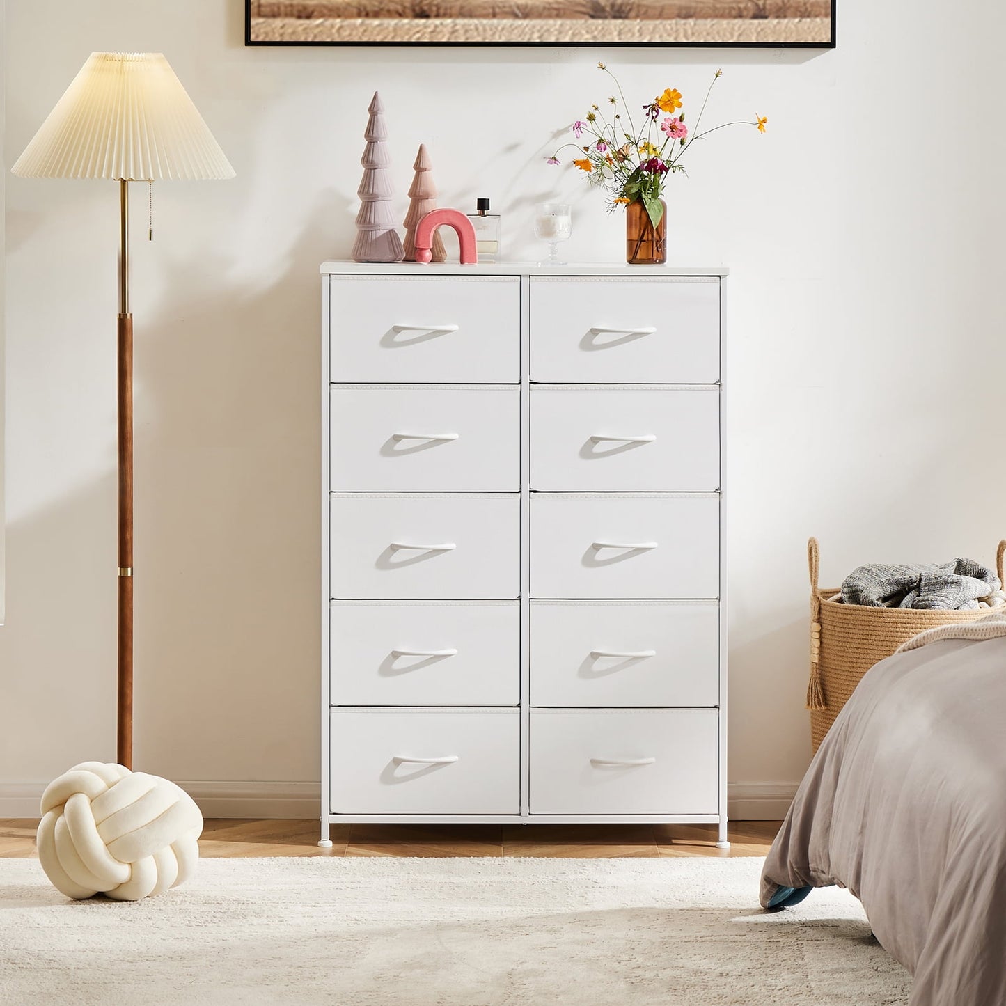 Aukfa 10 Drawer Dresser,Tall Fabric Dresser & Chest of Drawers for Bedroom,Metal Frame,White