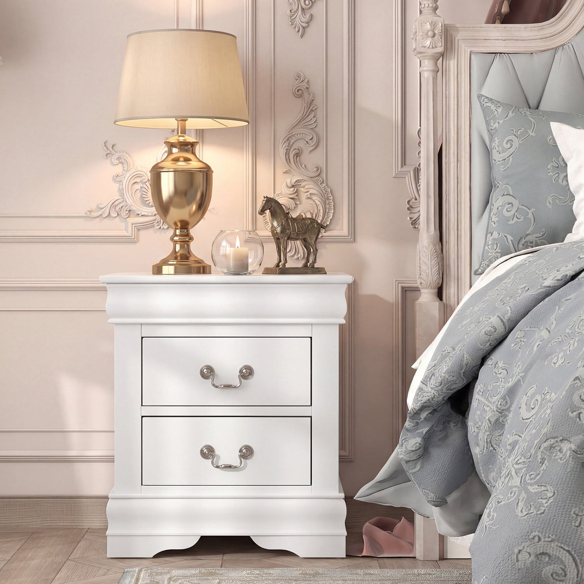 Aukfa 2-Drawer Nightstand, Mid-Century Modern Wood Bedside Table for Bedroom/Living Room/Guest Room,White