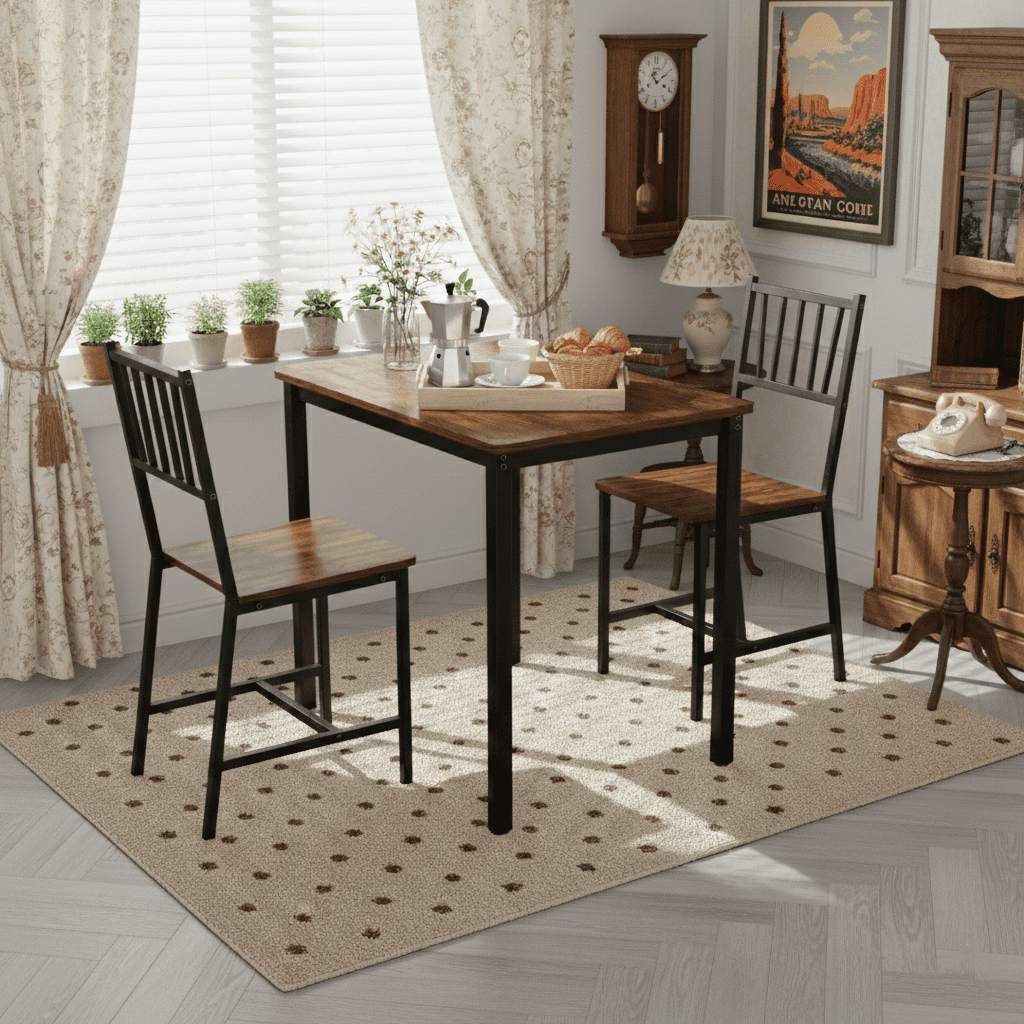 Aukfa 3 Piece Dining Table Set for 2, Space-Saving Kitchen Table Set with 2 Chair & Steel Frame for Small Spaces,Walnut