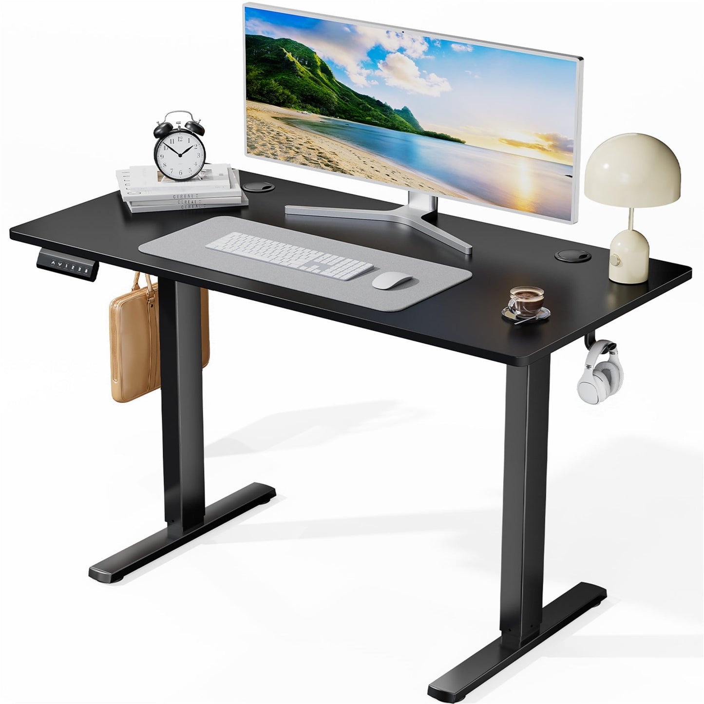 Aukfa 48" Electric Standing Desk, Adjustable Height Stand up Desk for Home Office, Black