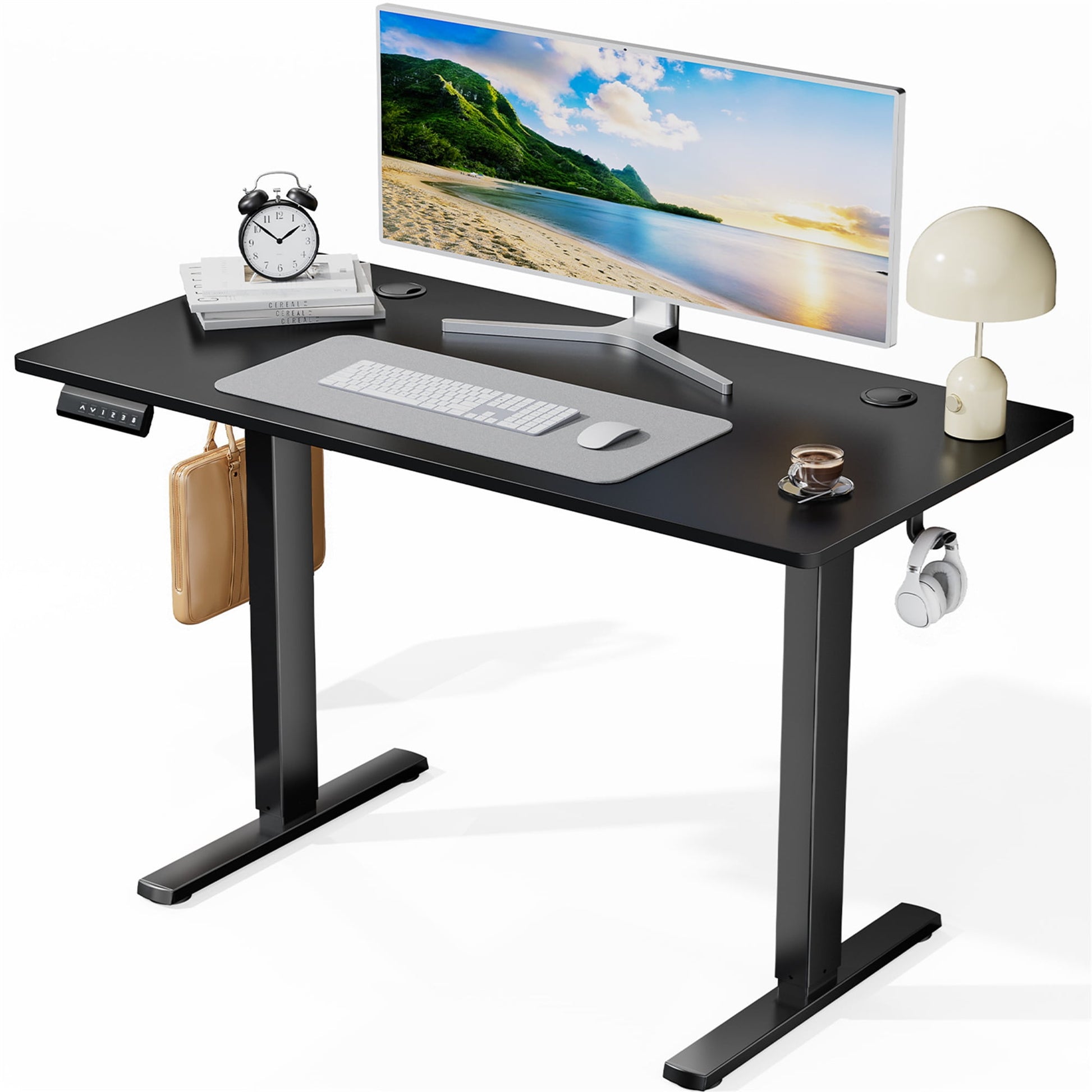 Aukfa 48" Electric Standing Desk, Adjustable Height Stand up Desk for Home Office, Black