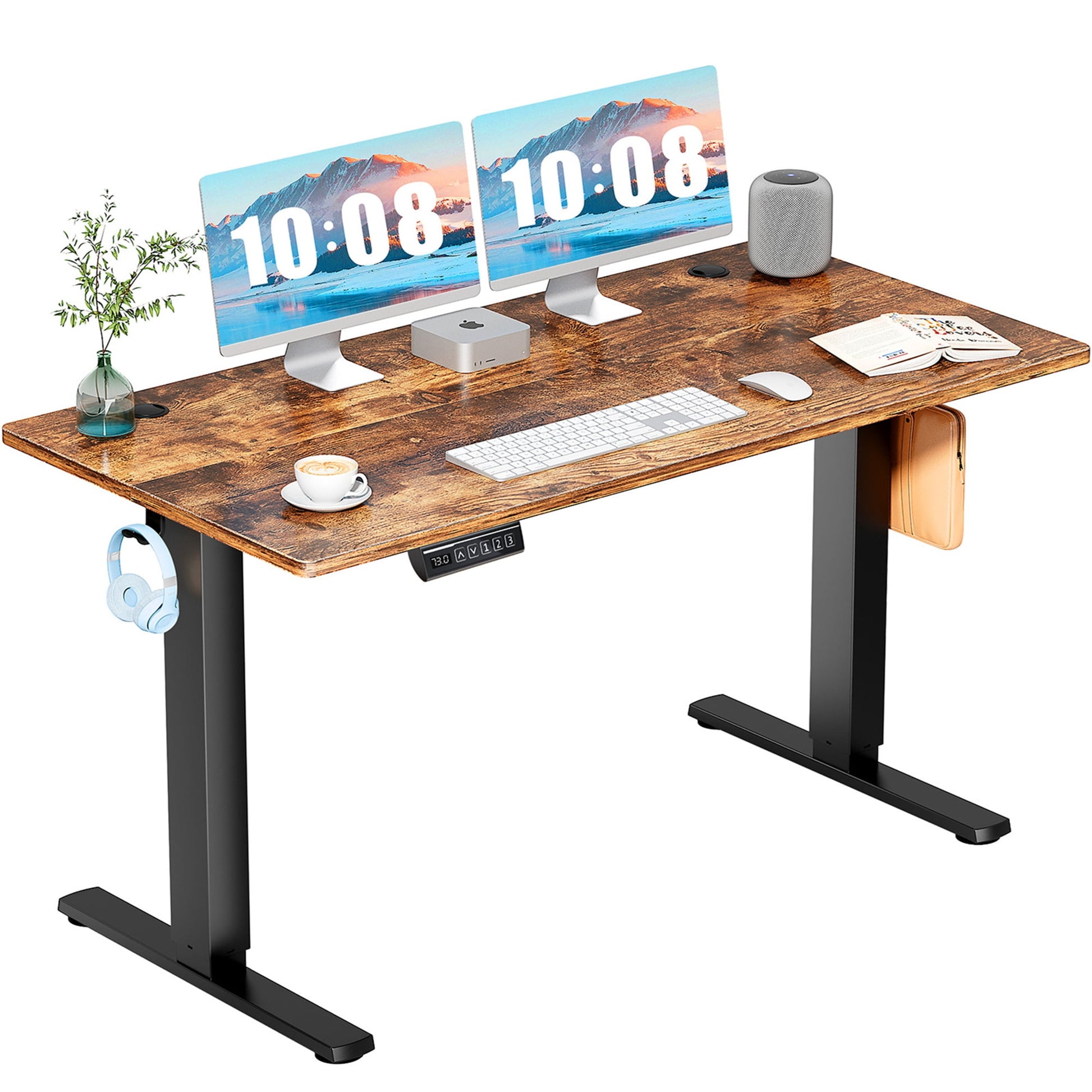 Aukfa 55" Electric Standing Desk, Adjustable Height Stand up Desk for Home Office, Brown