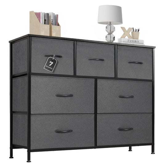 Aukfa 9 Drawer Dresser,Tall Fabric Dresser & Chest of Drawers for Bedroom,Metal Frame,Gray