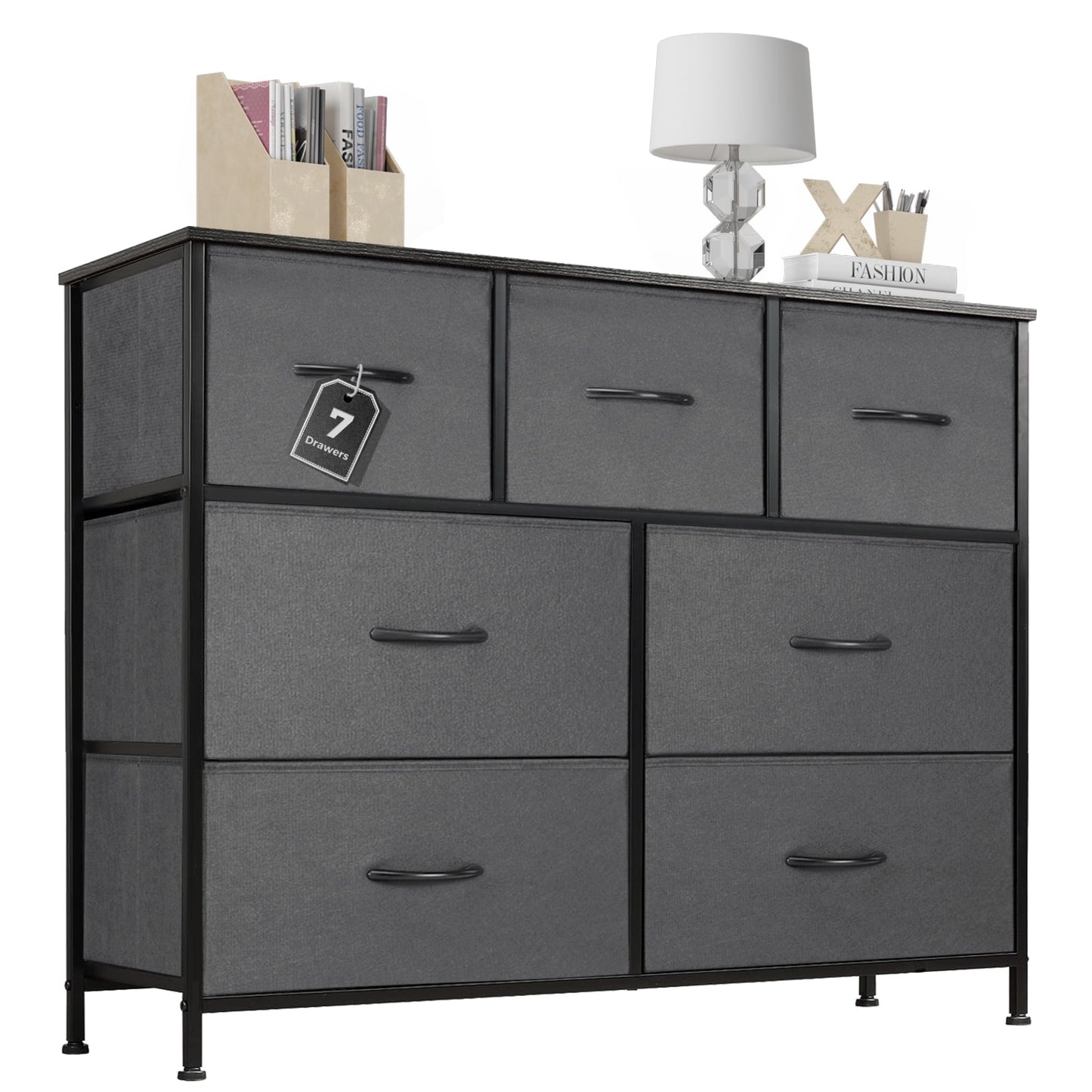 Aukfa 9 Drawer Dresser,Tall Fabric Dresser & Chest of Drawers for Bedroom,Metal Frame,Black
