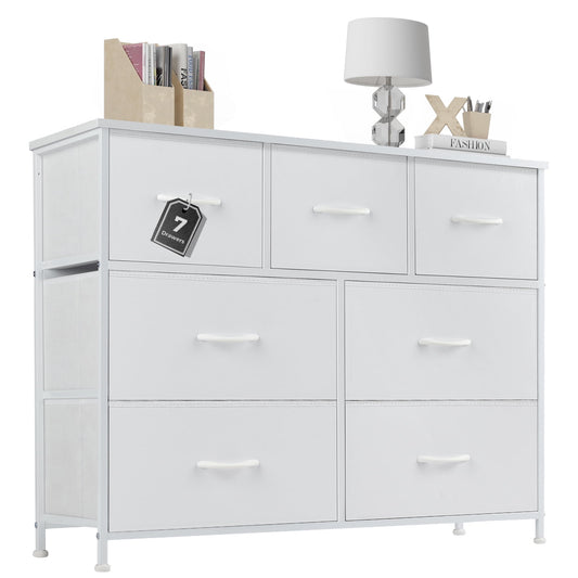 Aukfa 9 Drawer Dresser,Tall Fabric Dresser & Chest of Drawers for Bedroom,Metal Frame,White