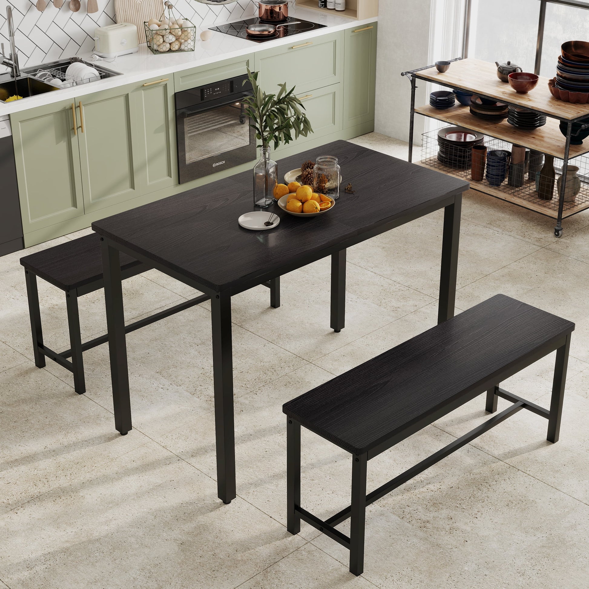 Aukfa Dining Table Set for 4, Kitchen Dining Table Set with 2 Bench ,Brown