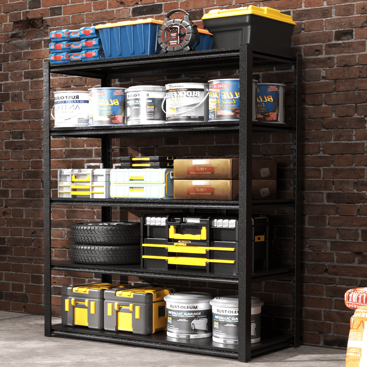 Aukfa Storage Shelves 5 Tier Adjustable Garage Heavy Duty Metal Shelving for Warehouse Pantry Kitchen,31.5"Wx1515.7"Dx15.63"H,Black