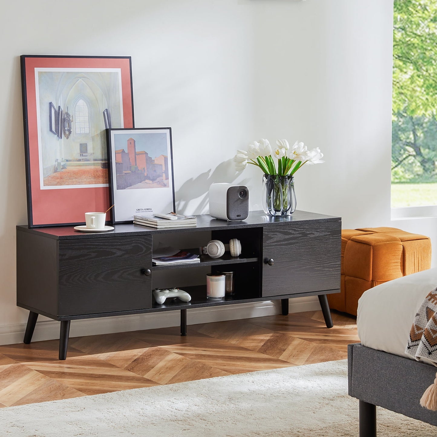 Aukfa TV Stand for TVs up to 60", TV Storage Cabinet for Living Room Bedroom, Black