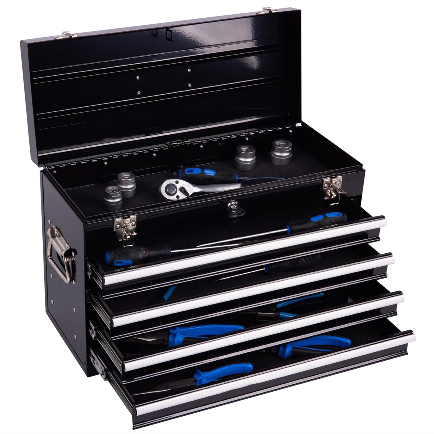 Aukfa Tool Box, 21 in Steel 4-Drawer Toolbox with Automatic Lock System for Garage, Gray