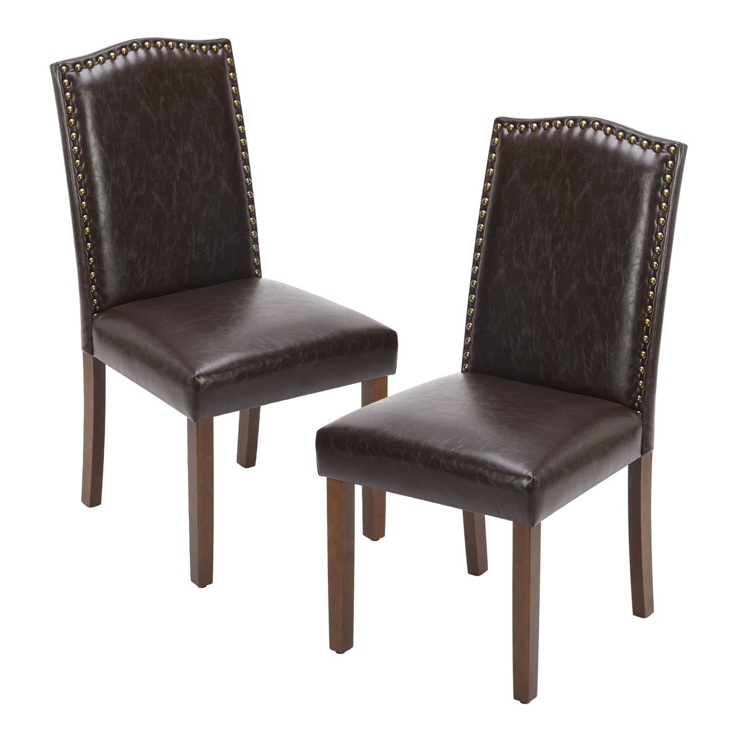 Aukfa Dining Chairs Set of 2, Kitchen Dining Room Chairs Side Chairs with Nailhead Trim Brown