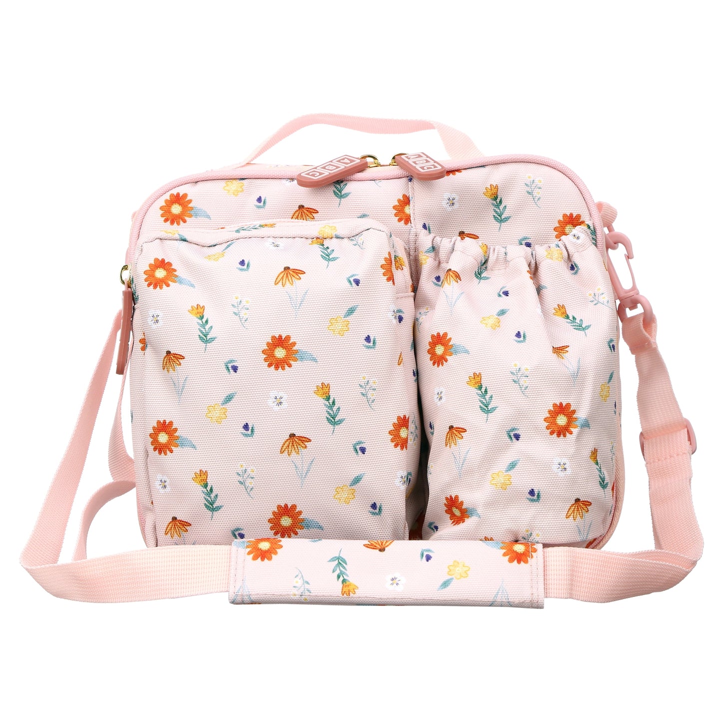 Austin Baby Co Lunch Bag â€“ Reusable Lunch Bag with Pockets, Nameplate, and Adjustable Shoulder Strap â€“ Insulated to Keep Foods Warm or Cold â€“ Made with 100% Recycled Fabric (Wildflower Ripe Peach)