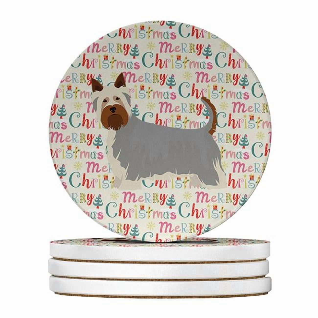 Australian Silky Terrier #2 Merry Christmas Large Sandstone Coasters Pack of 4 4 in x 4 in