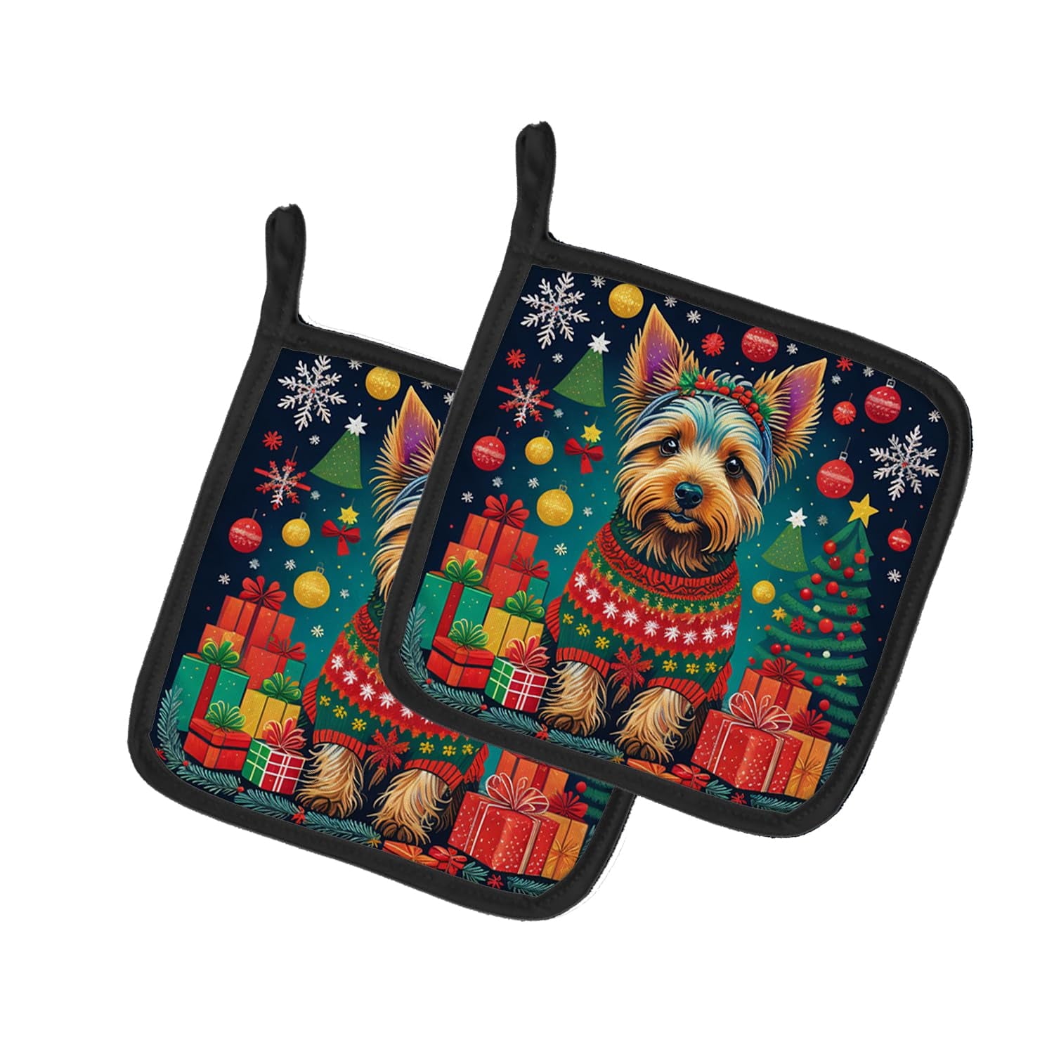 Dachshund Christmas Pair of Pot Holders 7.5 in x 7.5 in