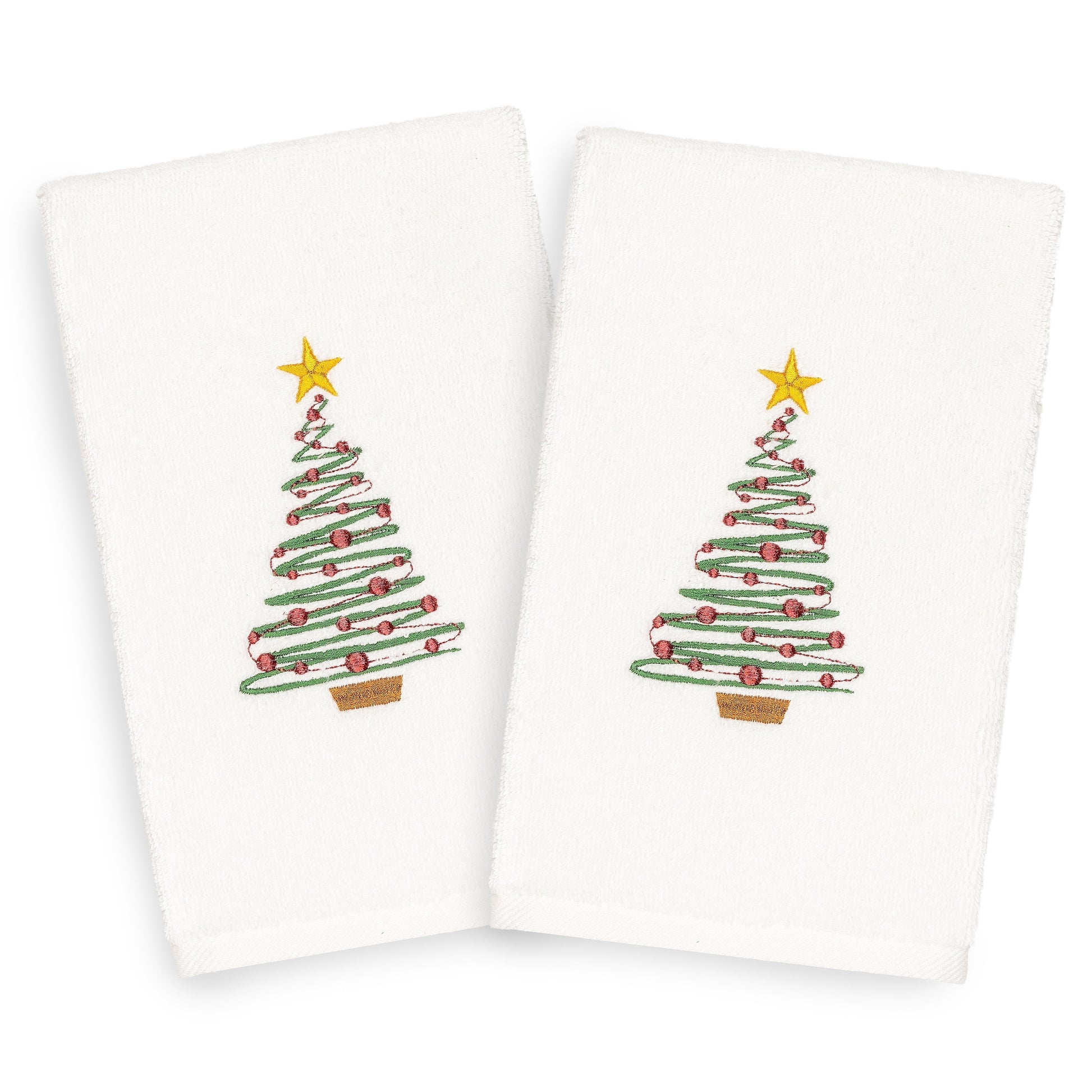 Authentic Hotel and Spa  Turkish Cotton Christmas Tree White Set of 2 Hand Towels