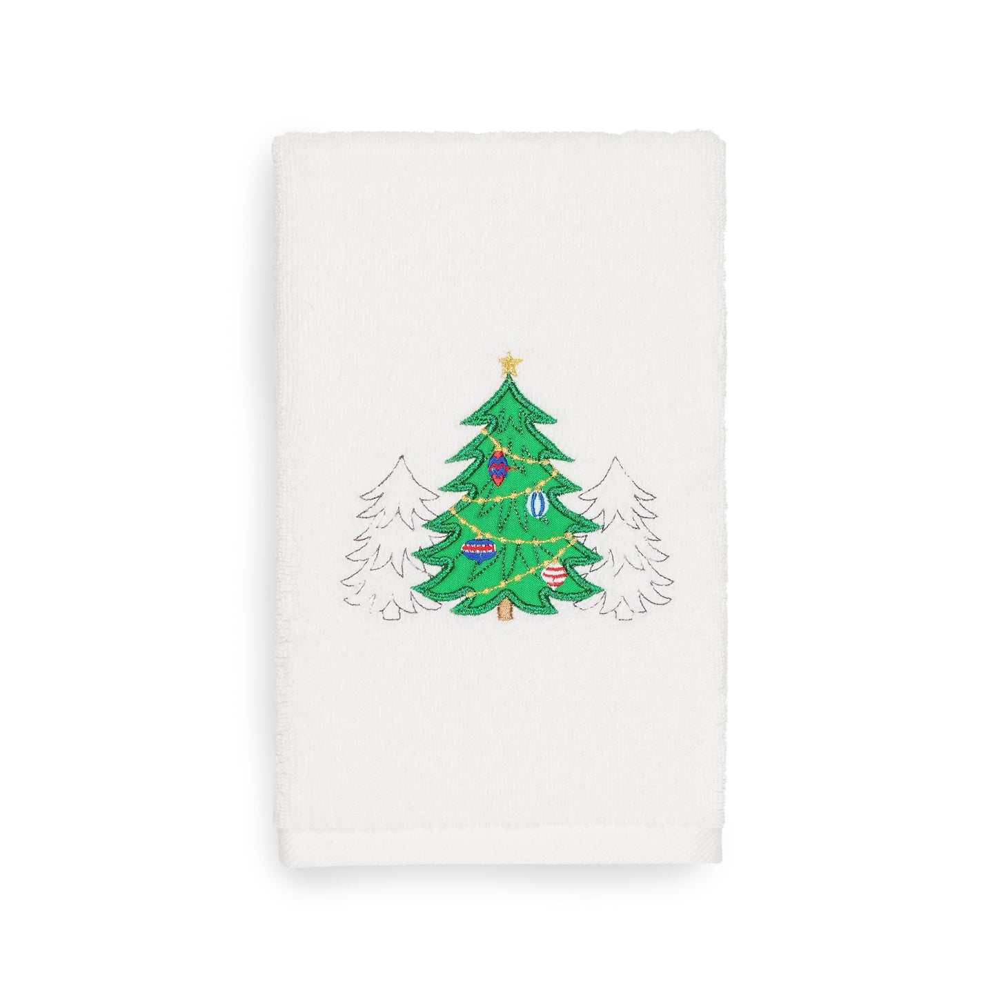 Linum Home Christmas 3 Trees Embroidered White Turkish Cotton Hand Towel