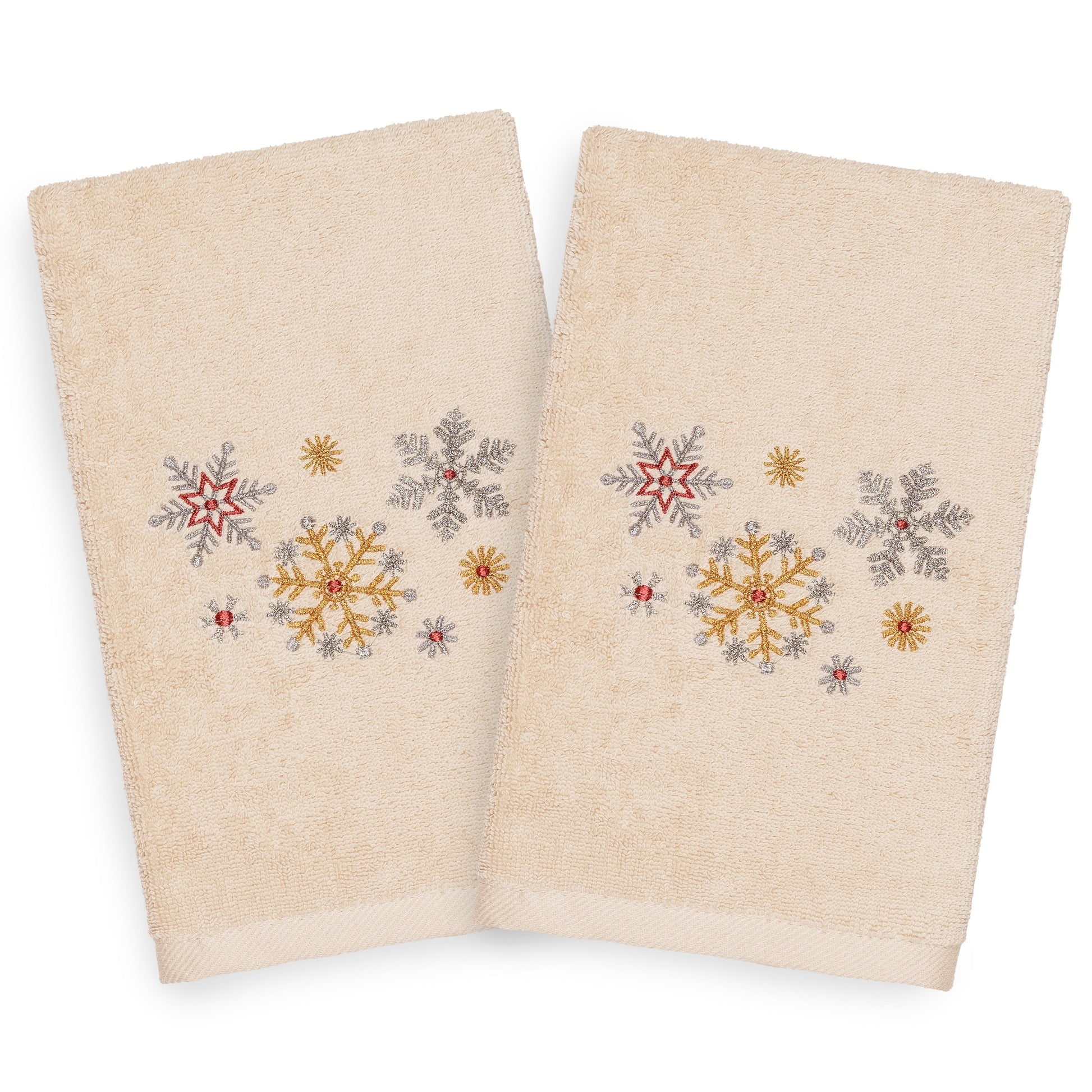 Authentic Hotel and Spa  Turkish Cotton Snowflakes Beige Set of 2 Hand Towels
