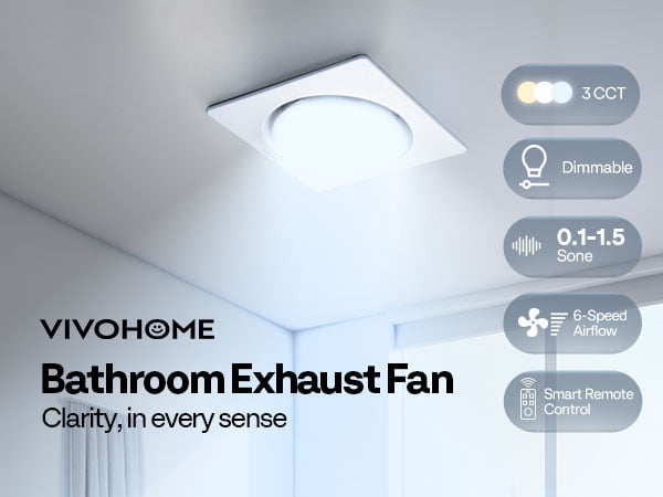 AutoFlow Bathroom Exhaust Fan with Light & Humidity Sensor (30-110-160CFM) - 3CCT Dimmable LED, Energy-Saving EC Motor, Dual Insulation, Constant Airflow, (Install Kit, 4-in Duct)