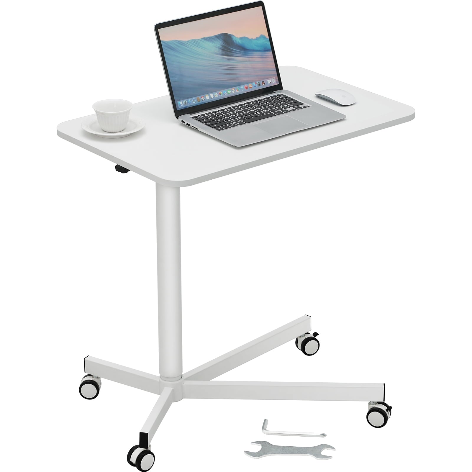 VEVOR Mobile Standing Desk, 28.5"-44.2" Gas-Spring Height Adjustable Sit-Stand Desk, 360Â° Swivel Wheels (2 Lockable) Portable Rolling Laptop Table Computer Cart for Home Office School, 44LBS Loading