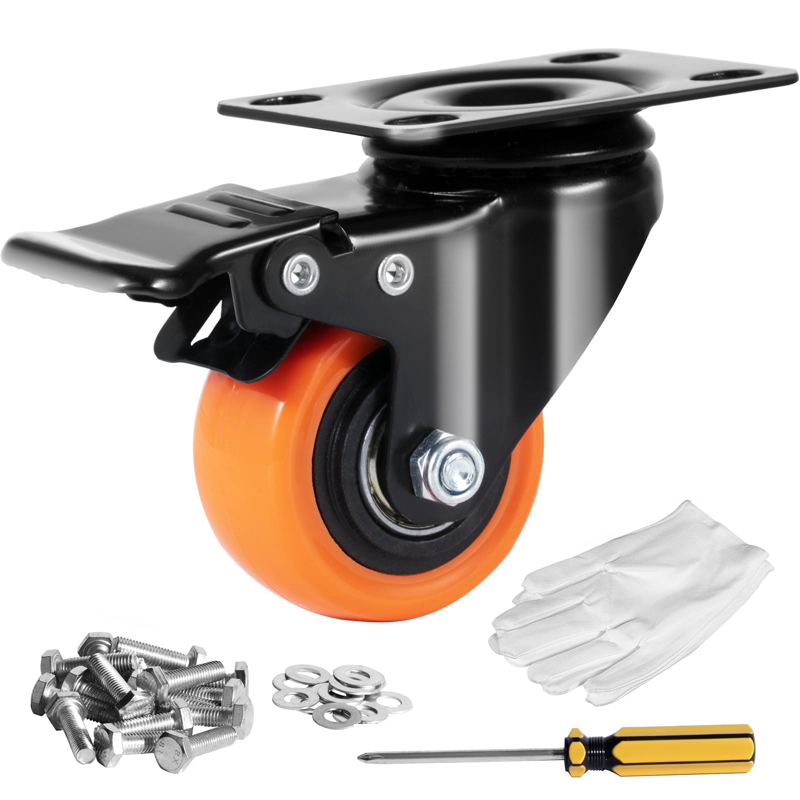BENTISM PVC 2 in Swivel Casters with Pair of Cotton Gloves, Orange, 4 Count