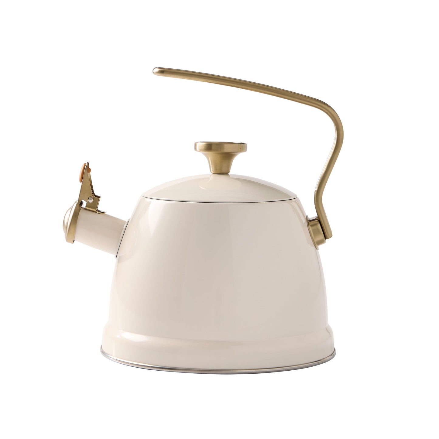 Better Homes & Gardens Cream Stainless Steel Whistling Tea Kettle with Gold Accents, 2 Quart