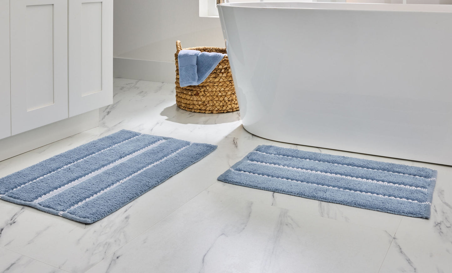 Better Homes & Gardens Atlas Stripe 2 Piece Bath Rug Set, Blue-Silver, 17" x 24" & 20" x 30"