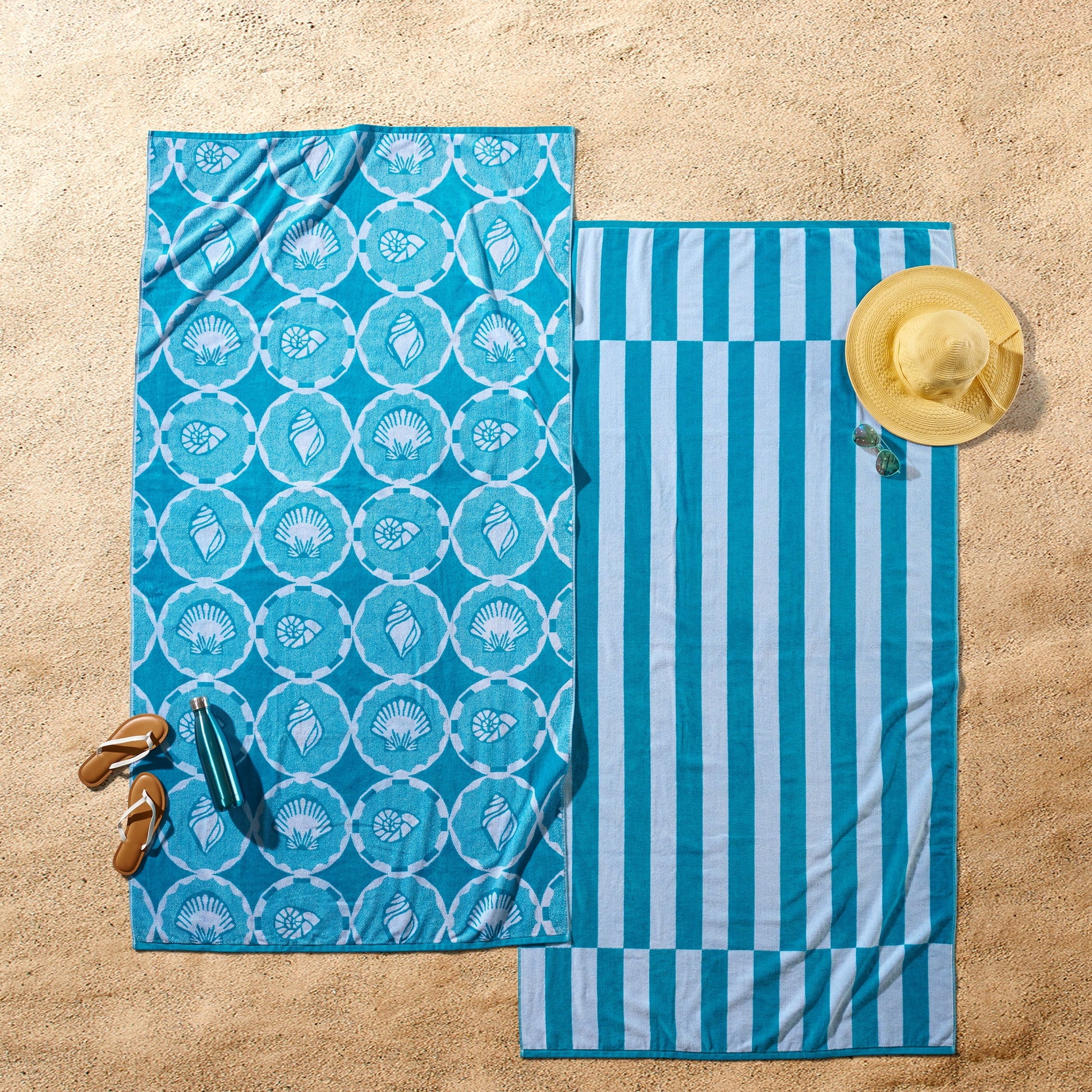 Better Homes & Gardens 2 Pack Cotton Blend Beach Towels, 72 x 38 in, Light Blue Rope