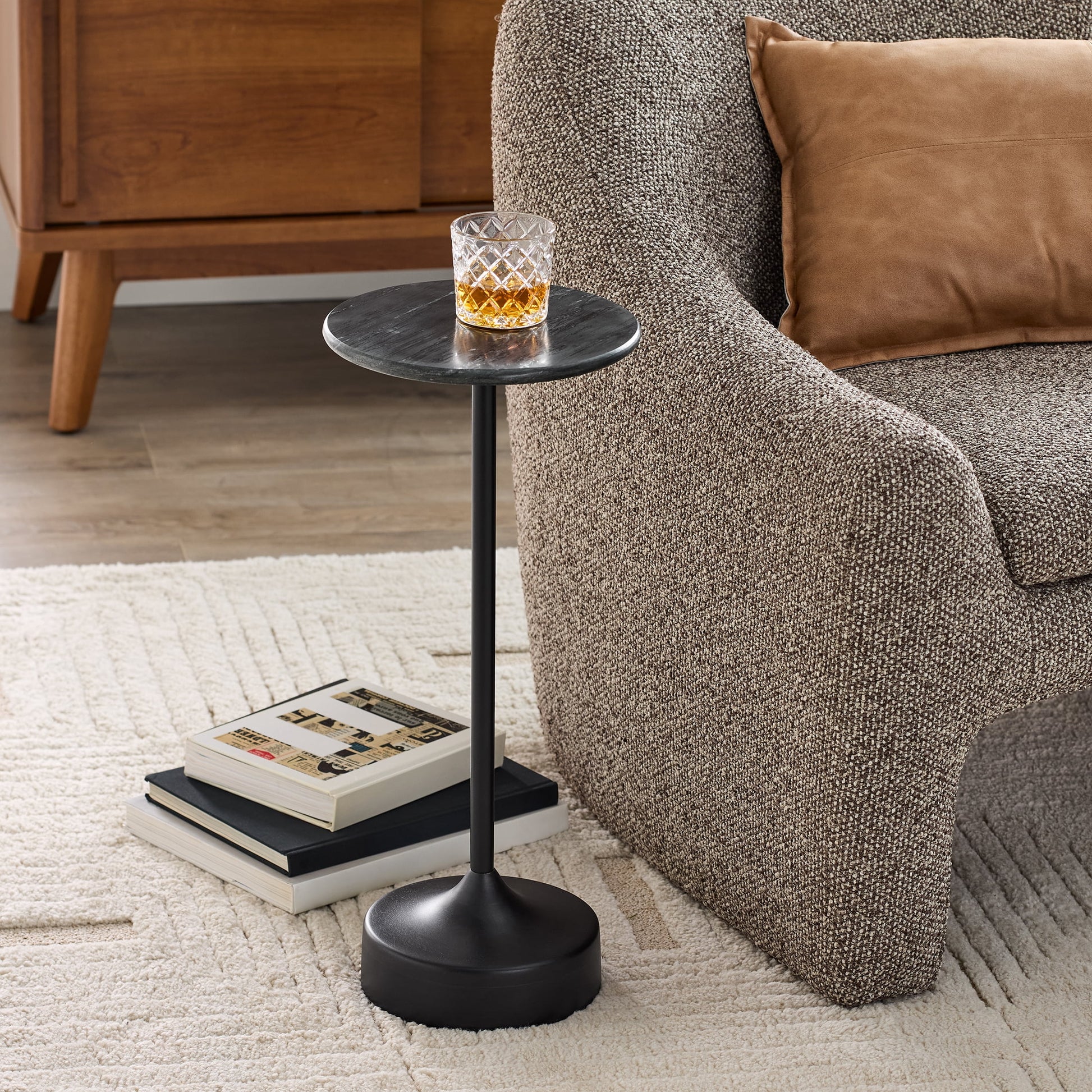 Better Homes & Gardens Mesa Auxiliar para Bebidas de MÃ¡rmol Aster, MÃ¡rmol Negro