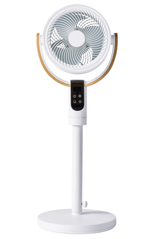 Better Homes & Gardens 8 Inch Air Circulator Pedestal Fan, Juliet Collection, White and Light Honey
