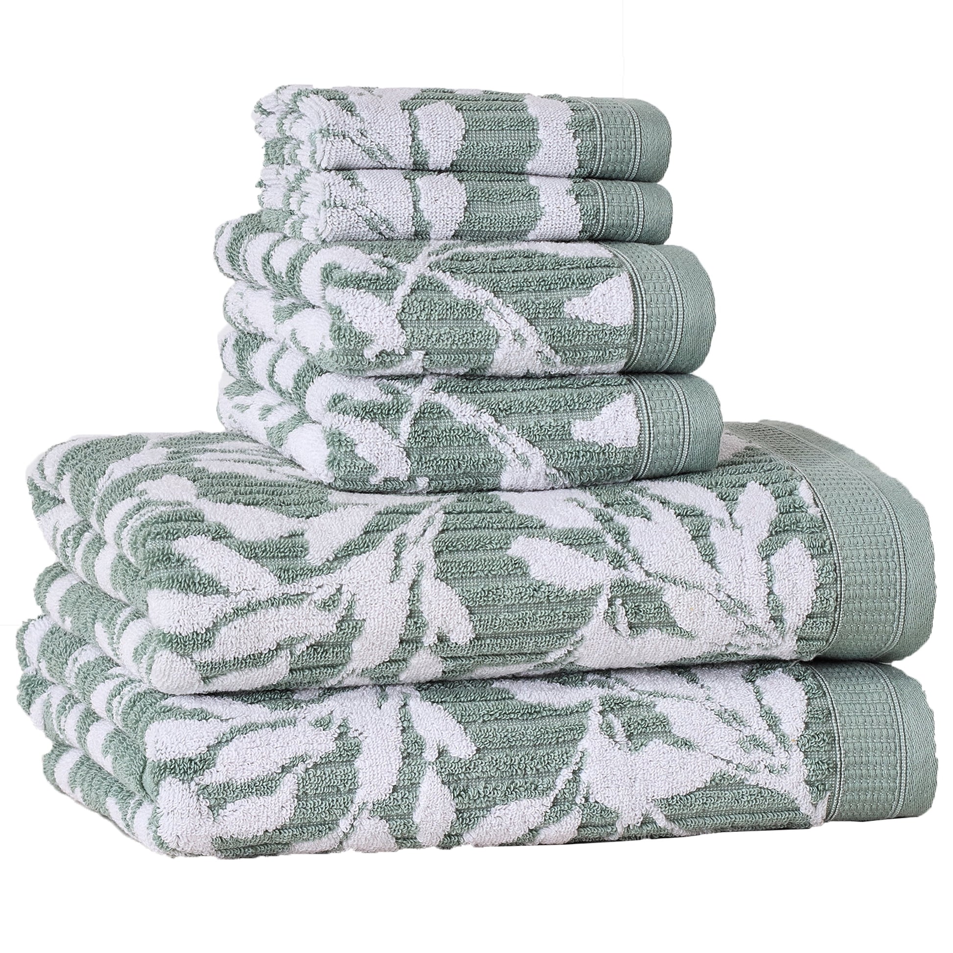 Better Homes & Gardens Signature Soft Floral 6 Piece Towel Set,Green River/Arctic White