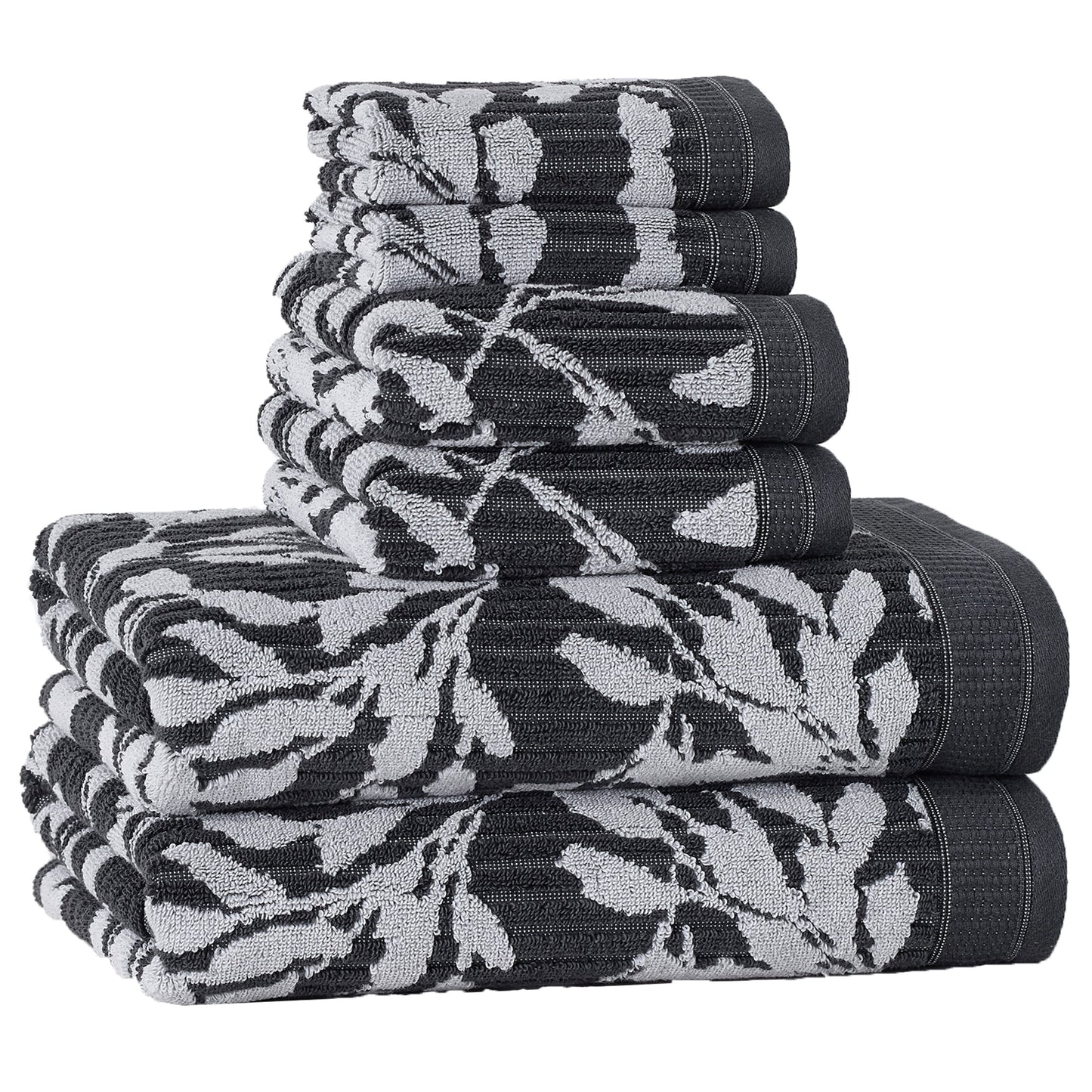 Better Homes & Gardens Signature Soft Floral 6 Piece Towel Set,Grey Shadow/Soft Silver