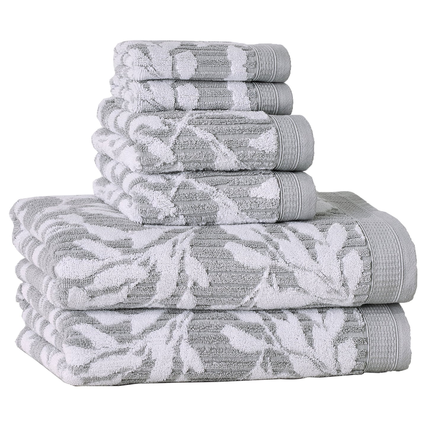 Better Homes & Gardens Signature Soft Floral 6 Piece Towel Set,Soft Silver/Arctic White