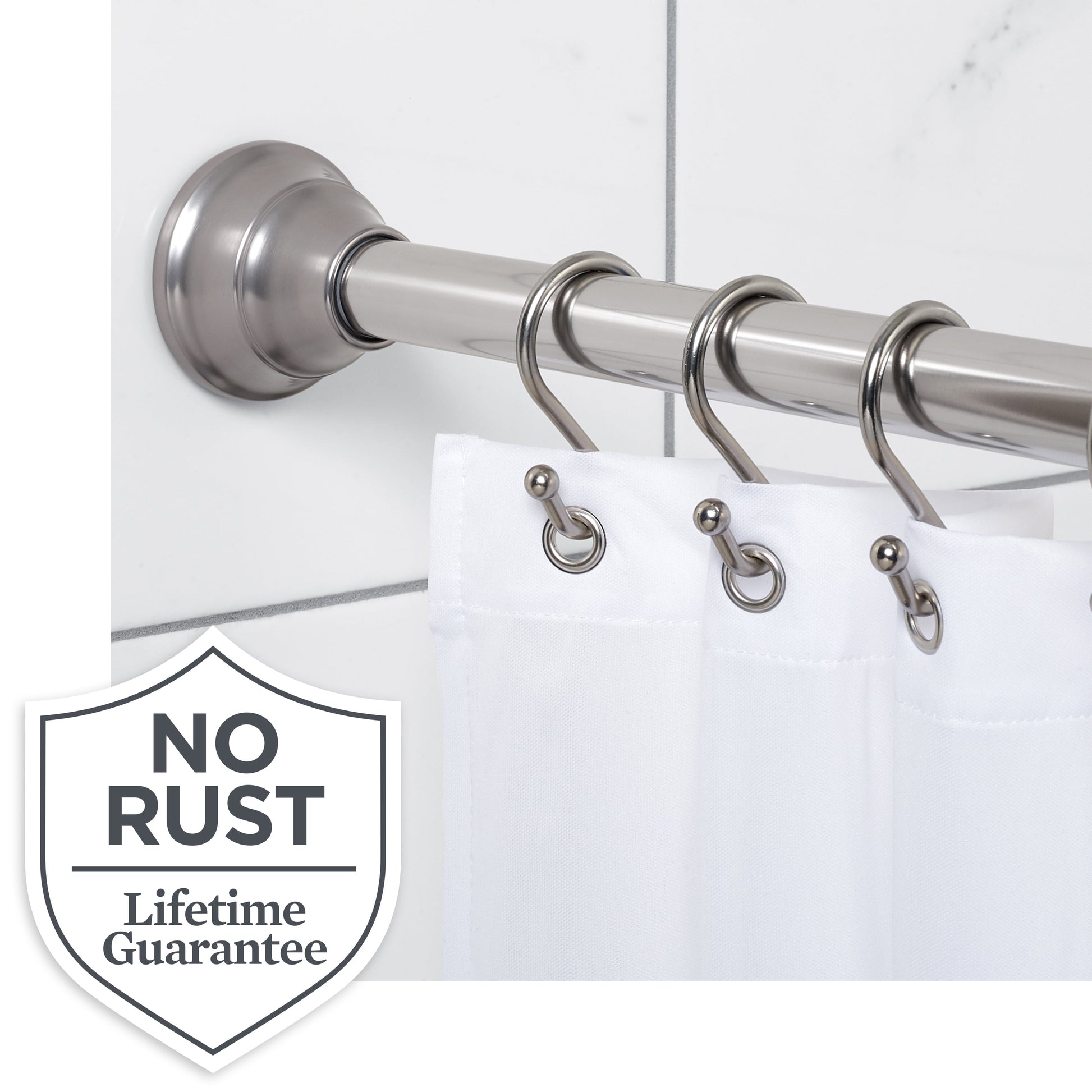 Better Homes & Gardens Wave Finial No Rust 43â€ to 72â€ Adjustable Tension Shower Curtain Rod, Nickel