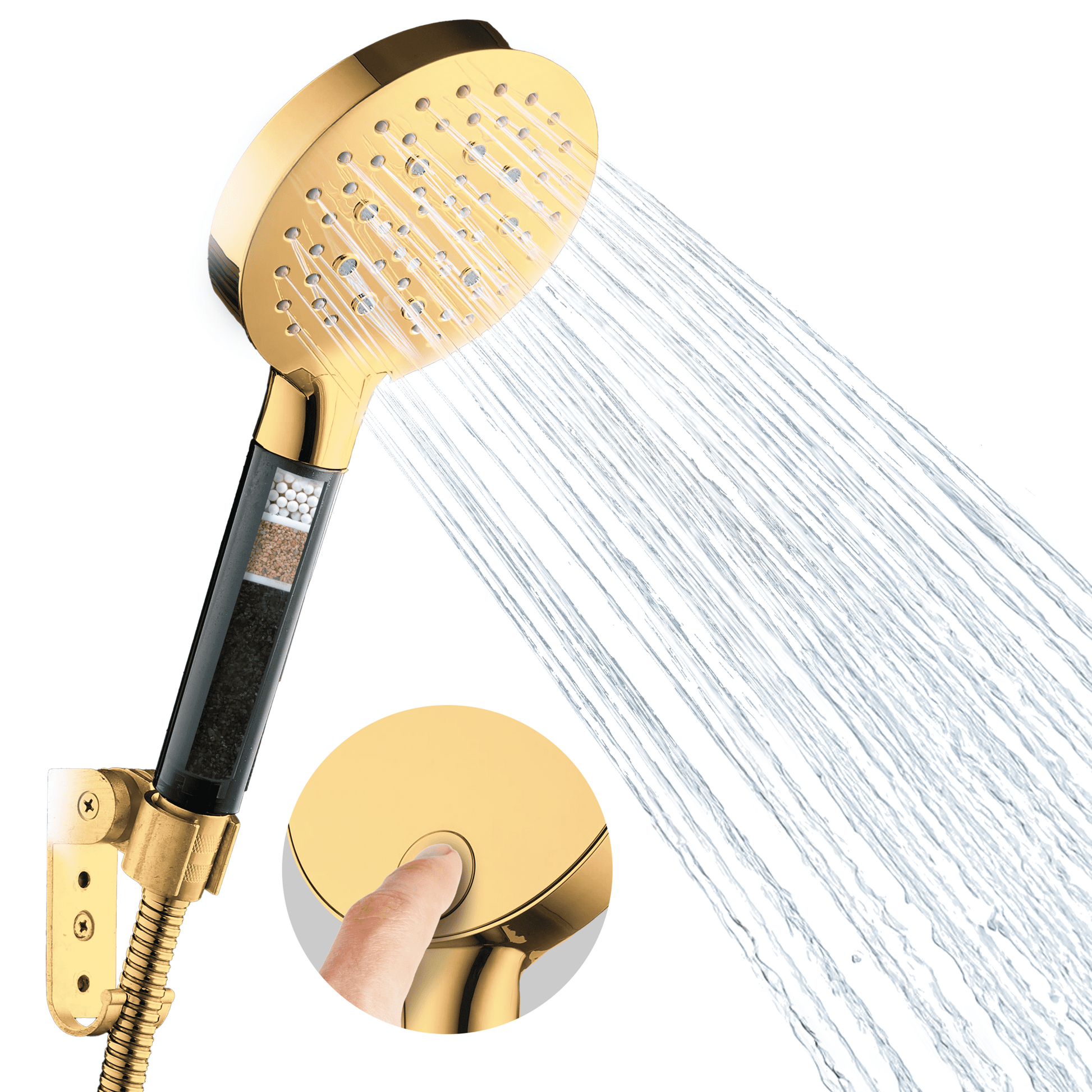 BLACK+DECKER Handheld Shower Head w/ 3 Spray Settings, Water Filter, & Stainless Steel Hose, Chrome