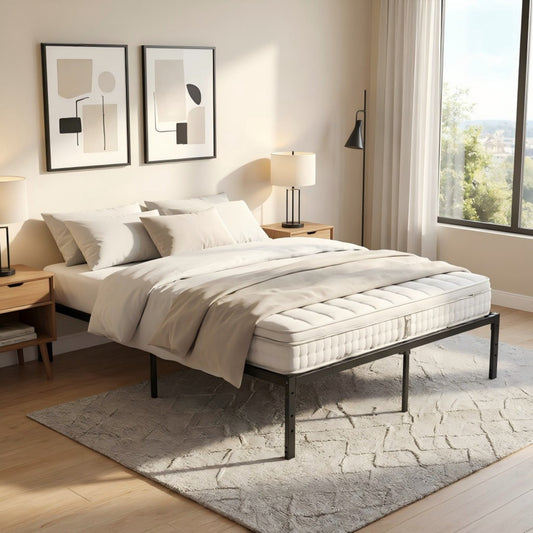 BSHTI 55" Full Bed Frame â€“ Heavy Duty Metal Platform, 14.2" Under-Bed Storage, No Box Spring Needed, Minimalist Design, Black