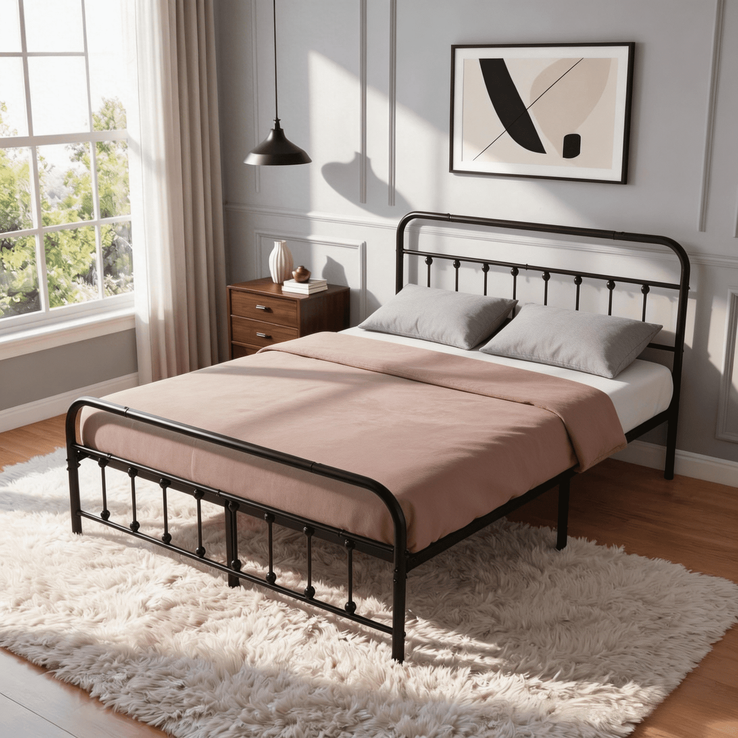 BSHTI Full Size Metal Bed Frame with Slats, No Box Spring Needed, Under-Bed Storage, Easy Assembly,Black