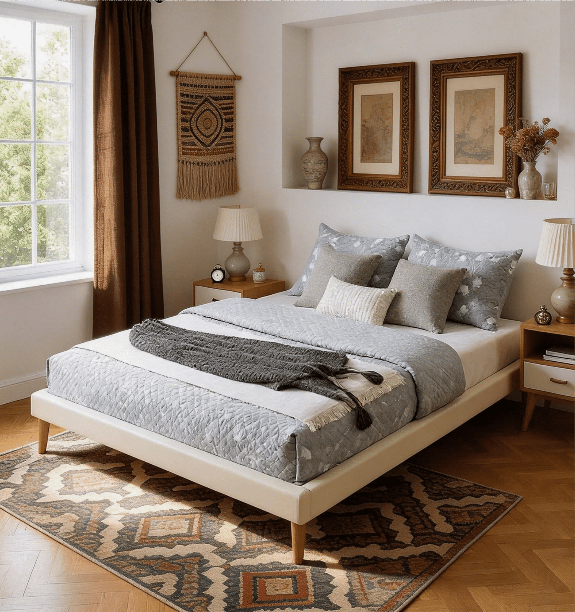 BSHTI King Size Faux Leather Platform Bed Frame with Wood Slats â€“ Waterproof & Easy to Clean, Sturdy Solid Wood Construction, No Box Spring Needed, Under-Bed Cleaning Access, White