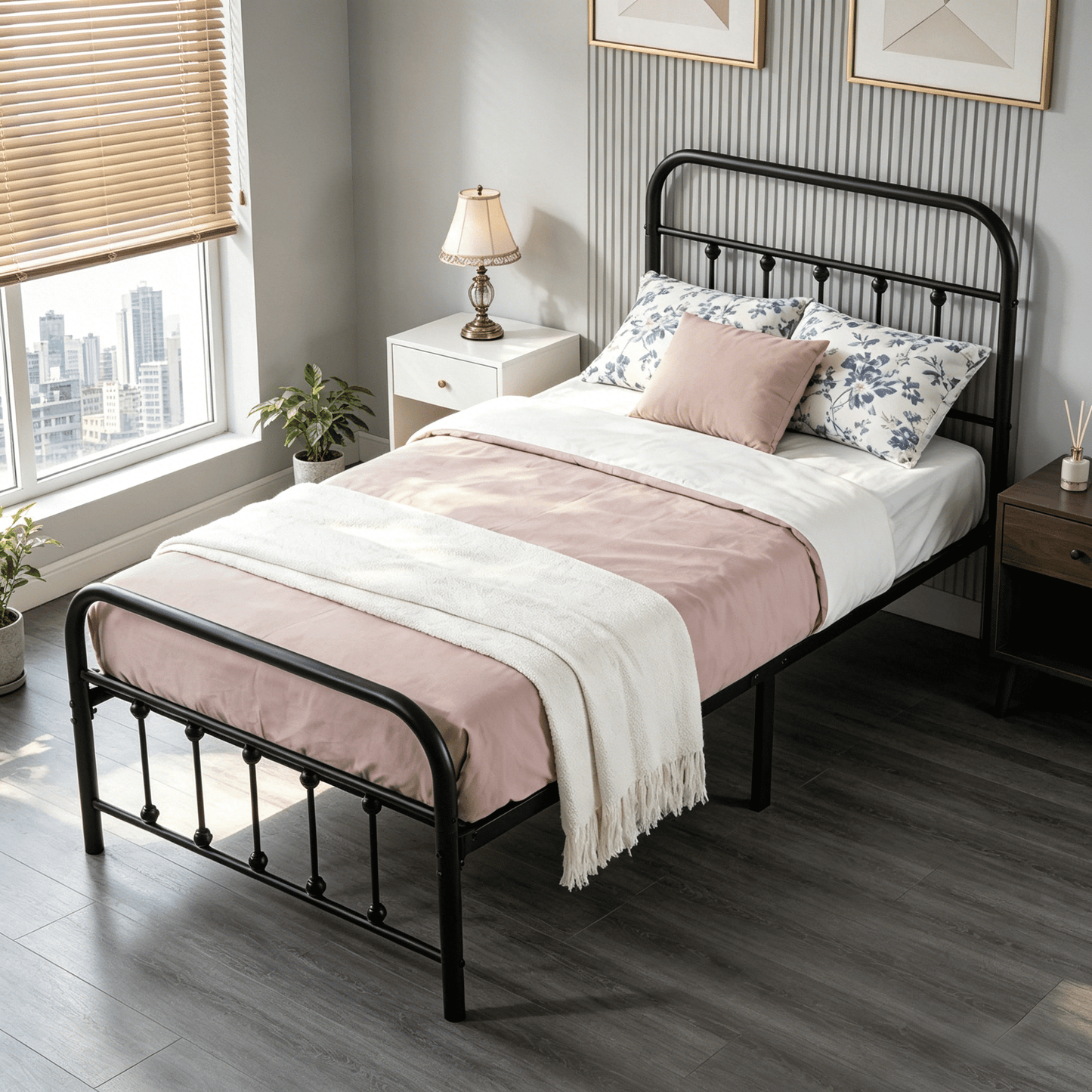 BSHTI Twin Size Metal Platform Bed Frame with Metal Slats & Center Support Legs, No Box Spring Needed, Under-Bed Storage, Easy Assembly, Black