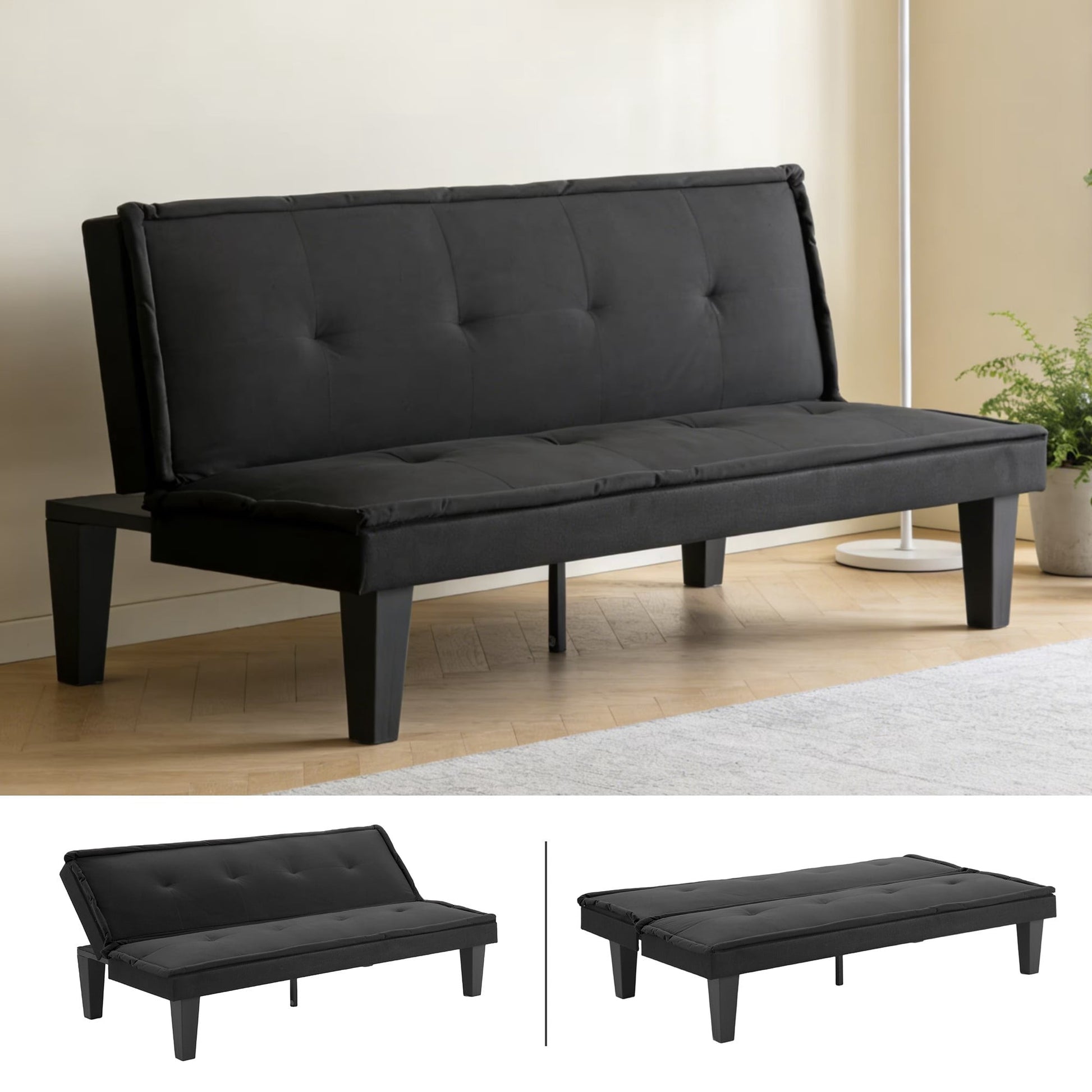 BSHTI SofÃ¡ Cama FutÃ³n de Gamuza SintÃ©tica de 62.99", Respaldo Ajustable de 5 Posiciones, Se Convierte en Cama, para Espacio PequeÃ±o, Negro