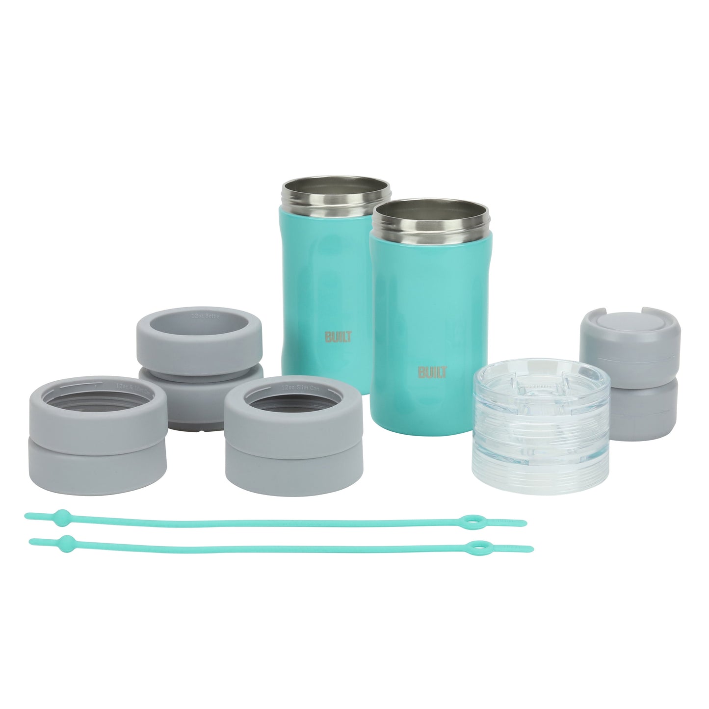 BUILT 5-in-1 14 oz Insulated Stainless Steel Can Cooler and Drink Sleeve Set, Cockatoo