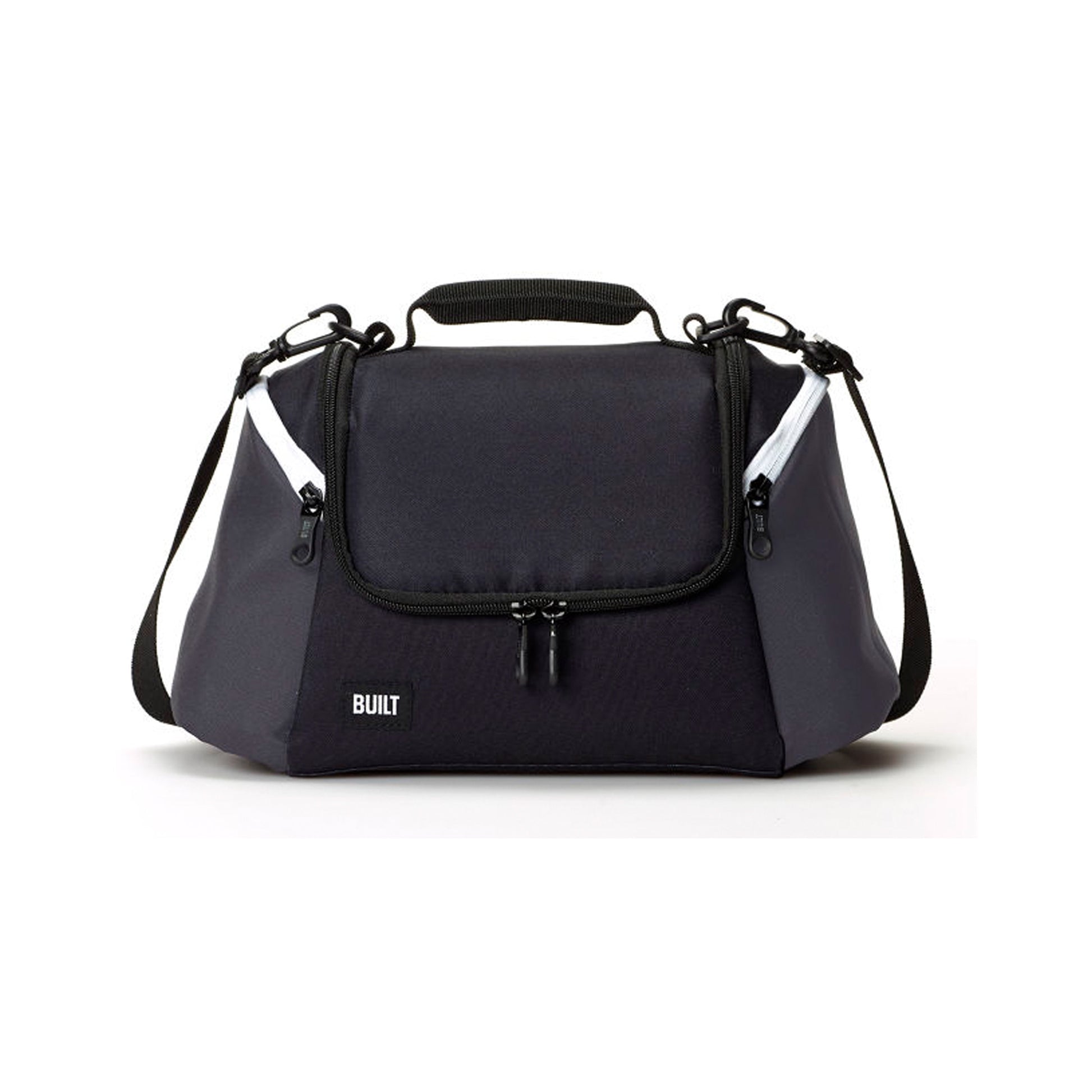 BUILT All Day Insulated Polyester Lunch Bag in Black with Gray Accents, Insulated Lunch Bag for Work or School, Reusable, Durable, and Easy to Clean