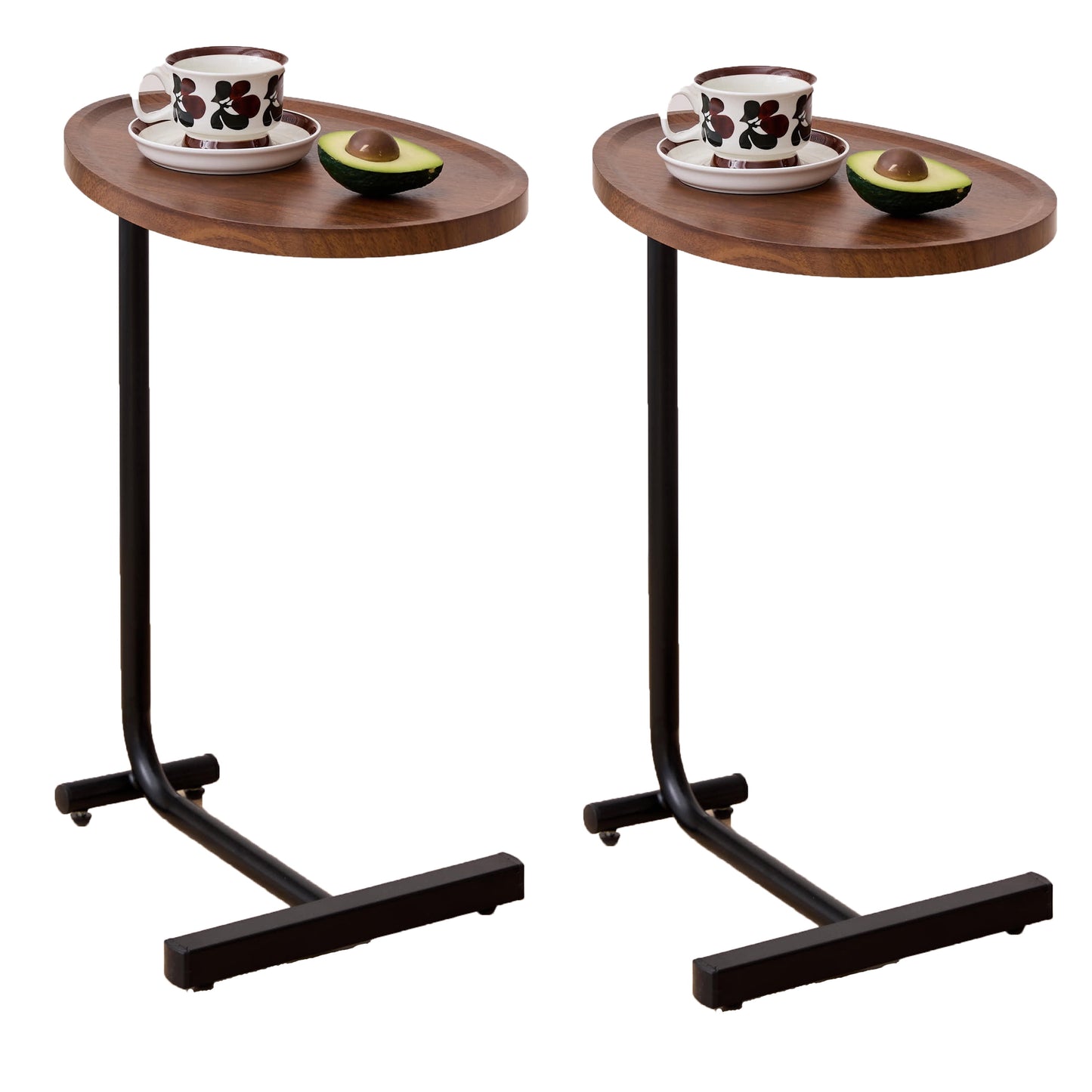 BaPiPro 2-Piece Brown C-Shaped Side Table Set, Portable Sofa End Tables for Small Spaces, Living Room, Bedroom, Versatile Nightstand Alternative