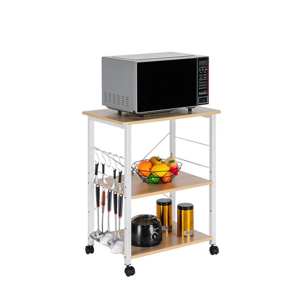Estante de Cocina de 3 Niveles para Horno de Microondas, Soporte de Almacenamiento, EstaciÃ³n de Trabajo (Marco de Metal Blanco con Parte Superior Beige Claro)