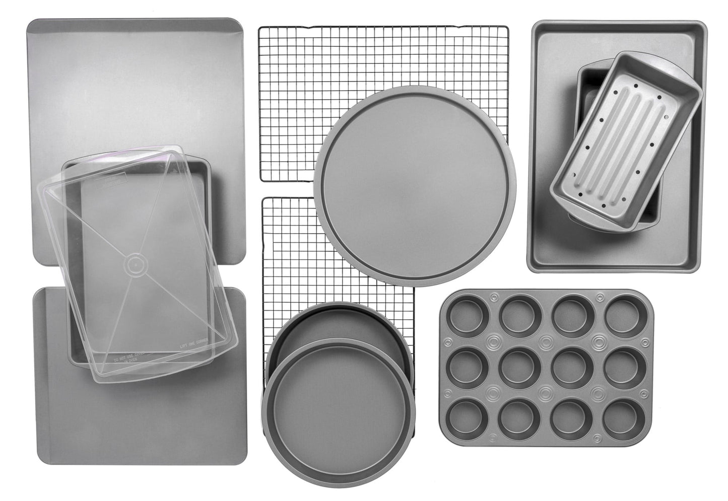 BakerEze 12-Piece Nonstick Steel Bakeware Set, Cookie Pan Set, Gray