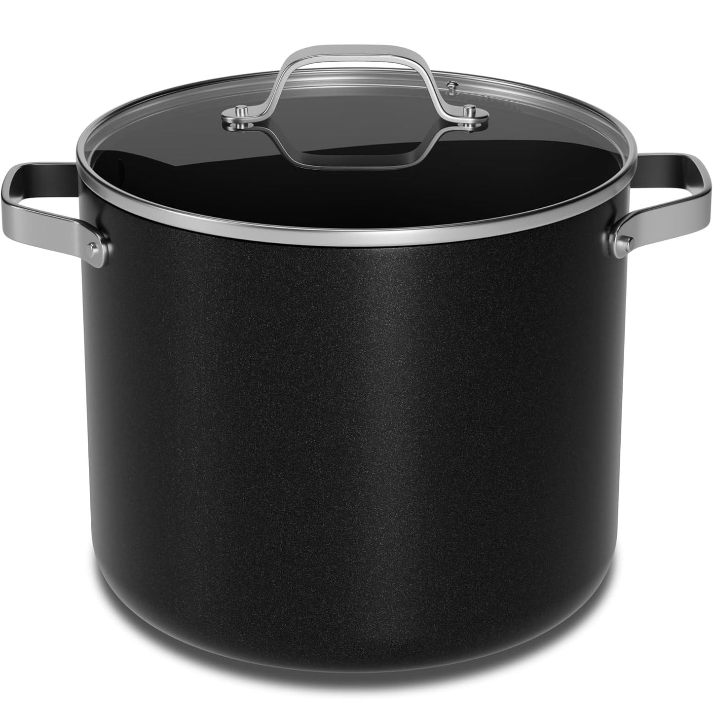 Bakken 16 Quart Ceramic Coated Stock Pot with Glass Lid, Nonstick, Oven Safe to 500Â°F, Stainless Steel Handles, All Stove Compatible, Black