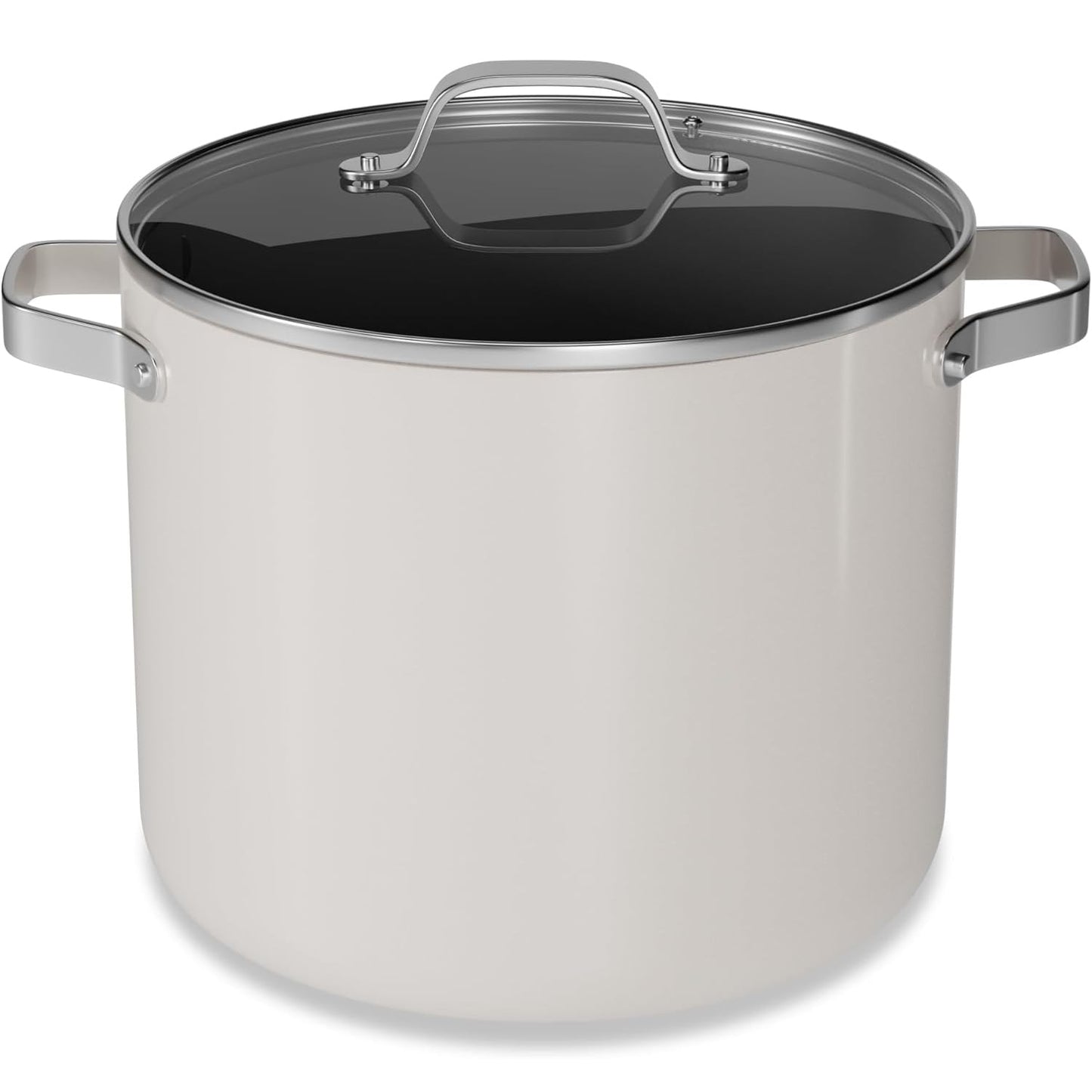 Bakken 16 Quart Ceramic Coated Stock Pot with Glass Lid, Nonstick, Oven Safe to 500Â°F, Stainless Steel Handles, All Stove Compatible, Cream